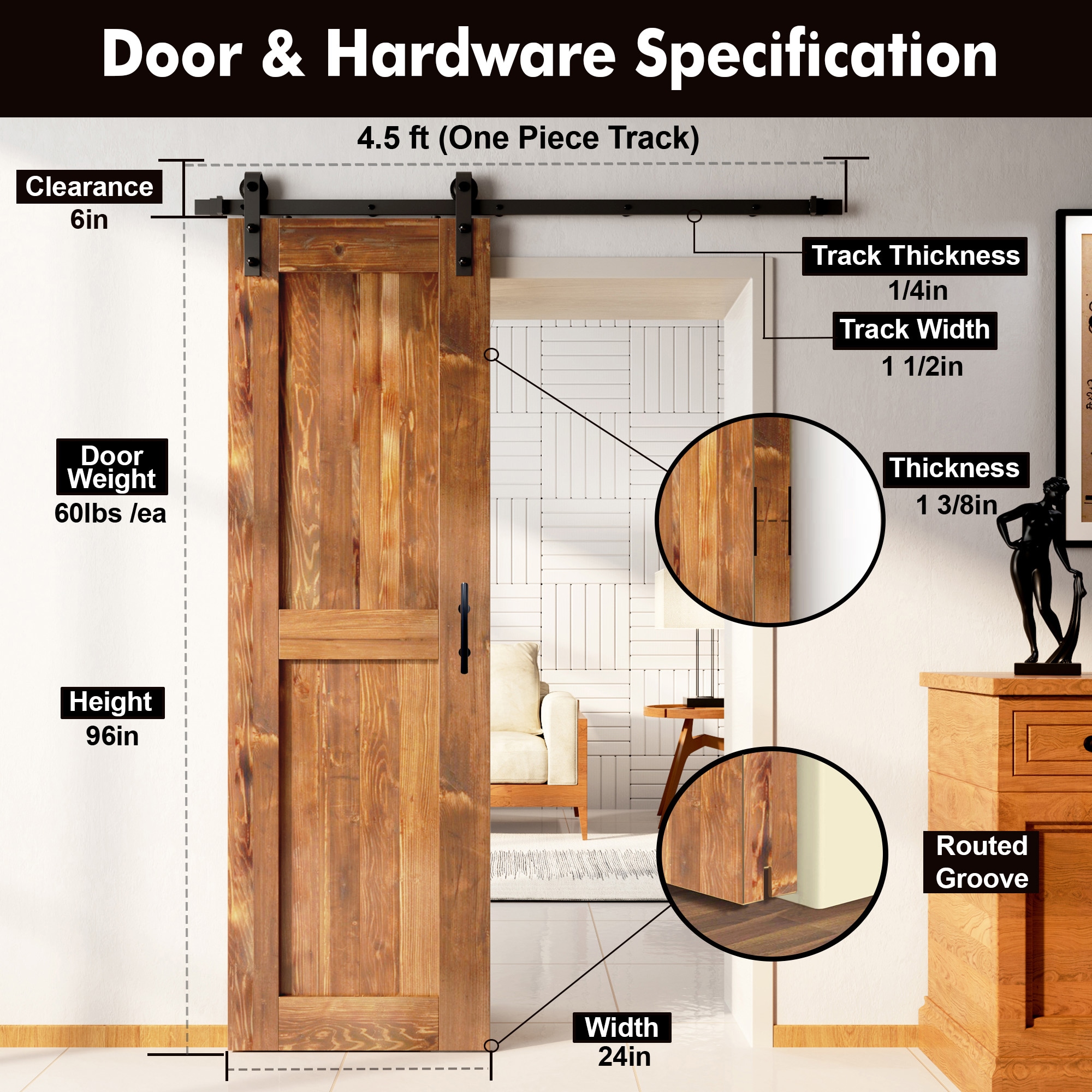 HOMACER YT1TGH054C-2496-H-EA Barn-Doors - View #7