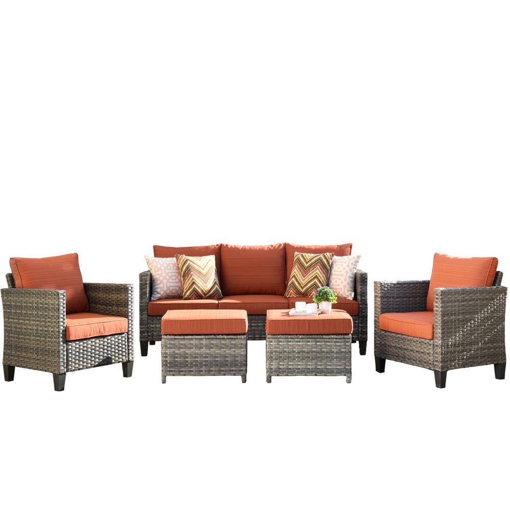 XIZZI Megon Holly Gray 5 Piece Wicker Outdoor Patio Conversation ...