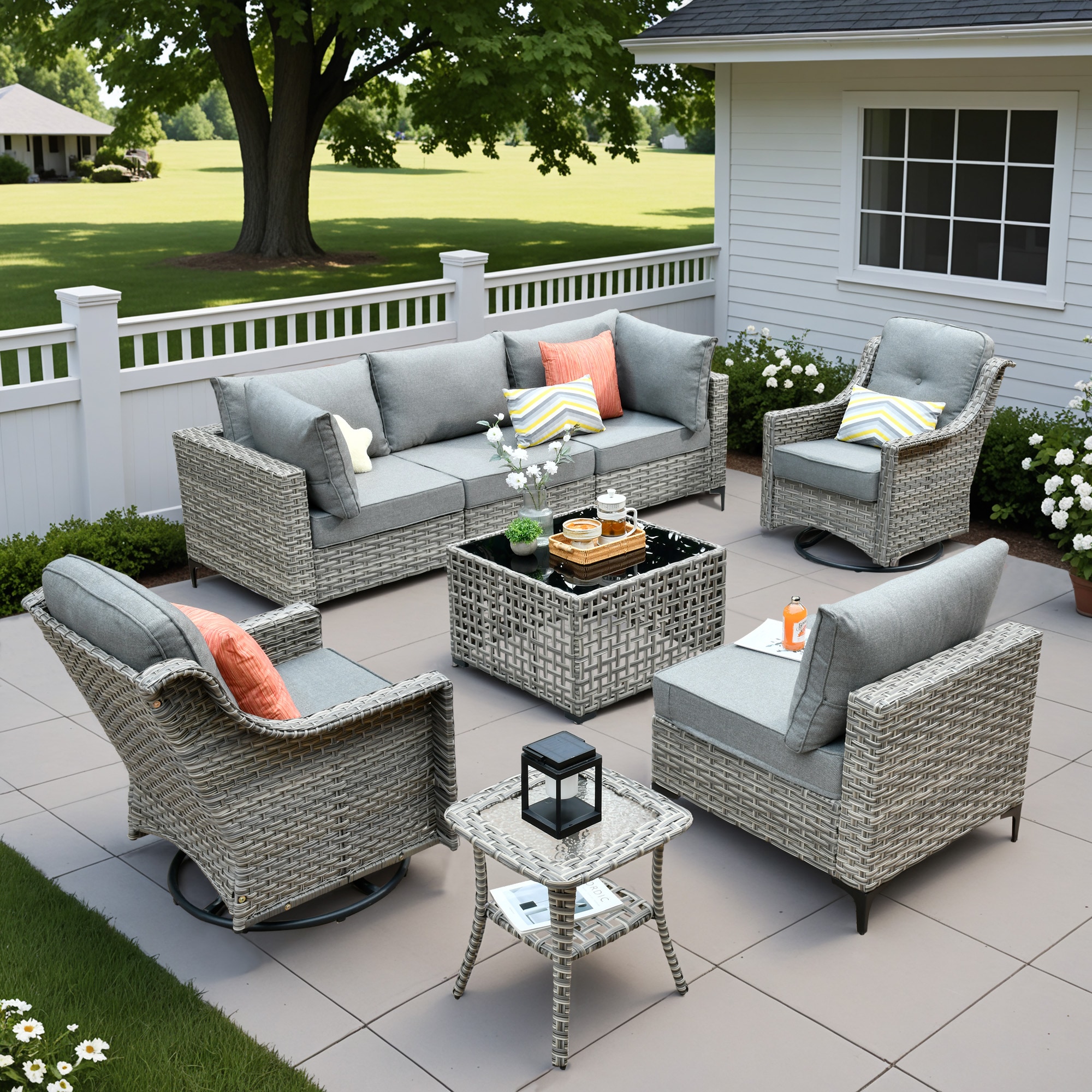 ALTRIGUS 6L-YZSKT208-AL 8 -Piece Wicker Patio Sofa Conversation Set with Dark Gray Cushions
