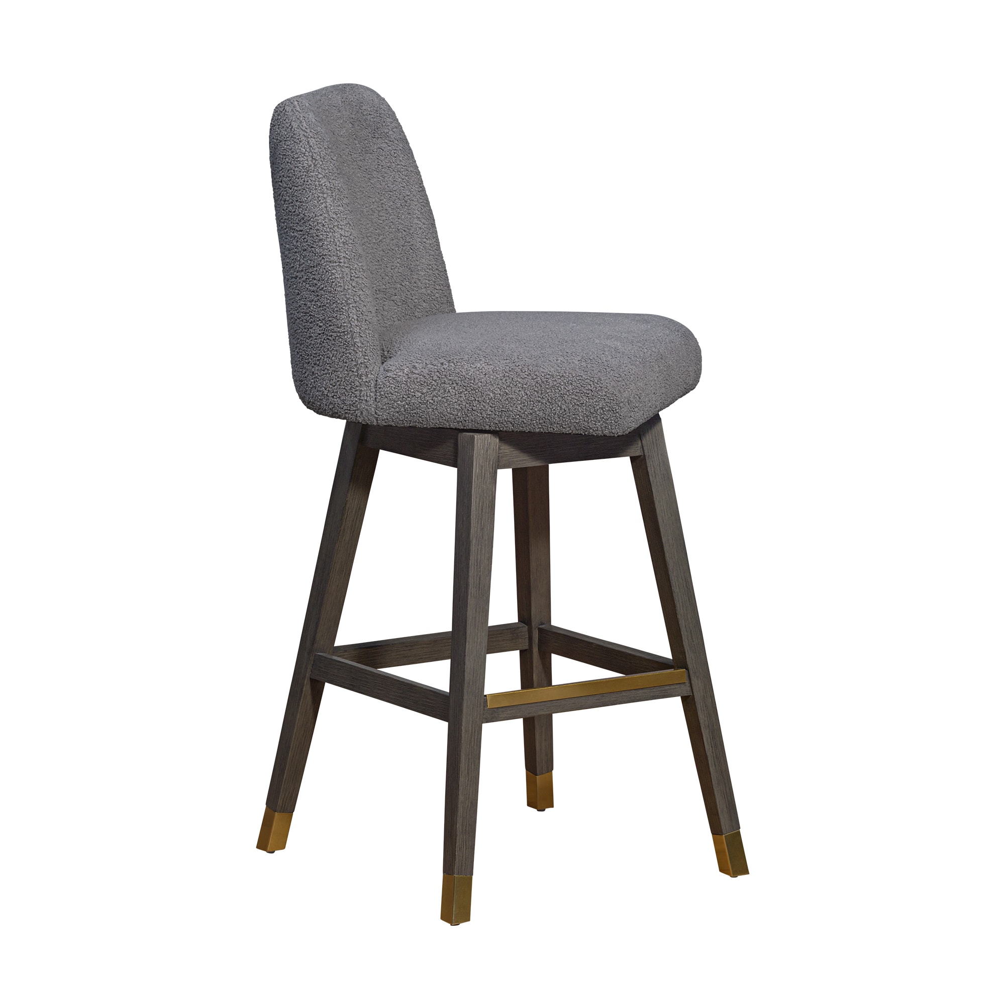 Armen Living 840254332027 Gray Oak 30.0-Inches H Bar height Bucket seat Upholstered Swivel Wood Bar Stool and Back