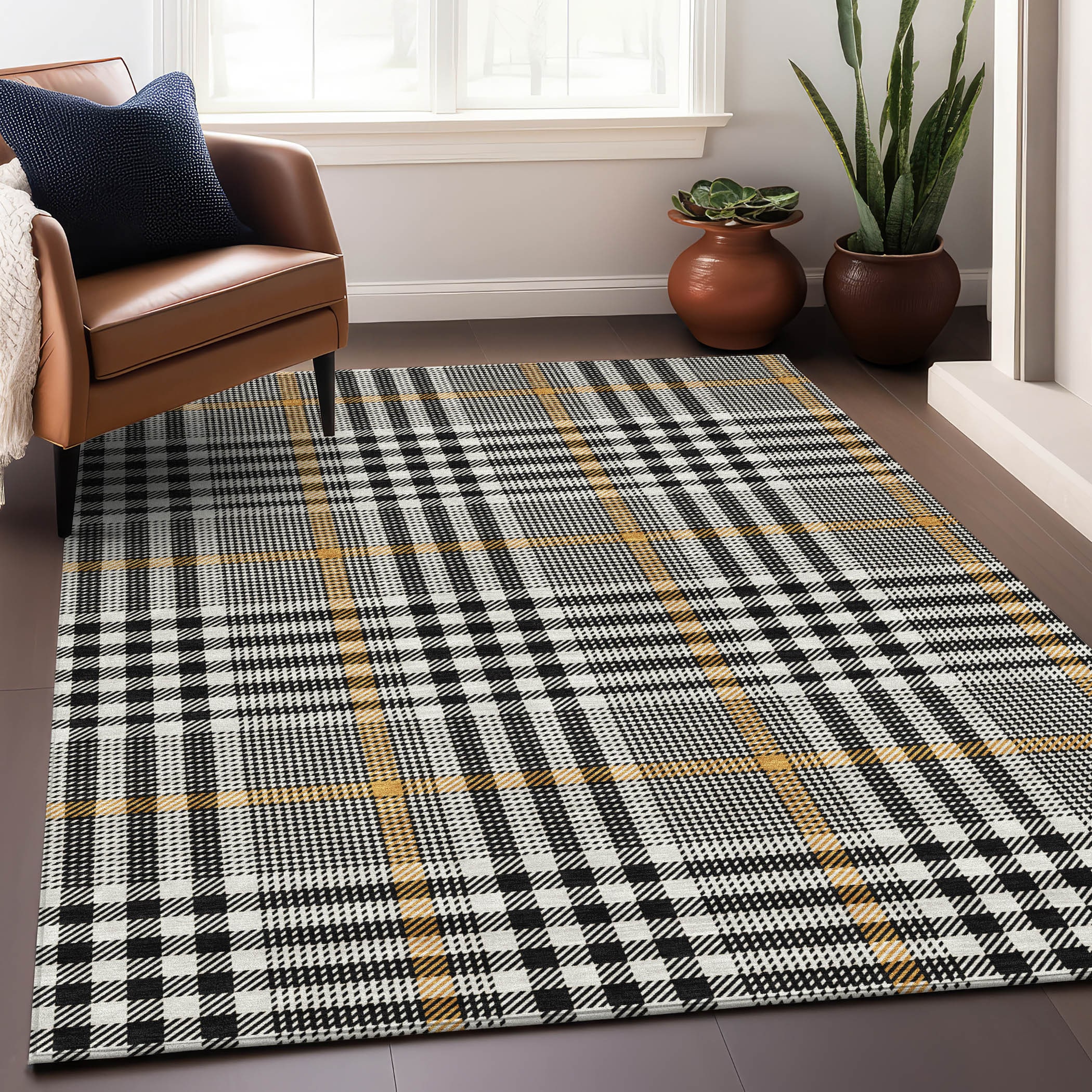 Addison Rugs ACN1054BK5X8 Chantille ACN1054BK 5 x 7 (ft) Polyester Black Rectangular Indoor/Outdoor Geometric Machine washable Area rug