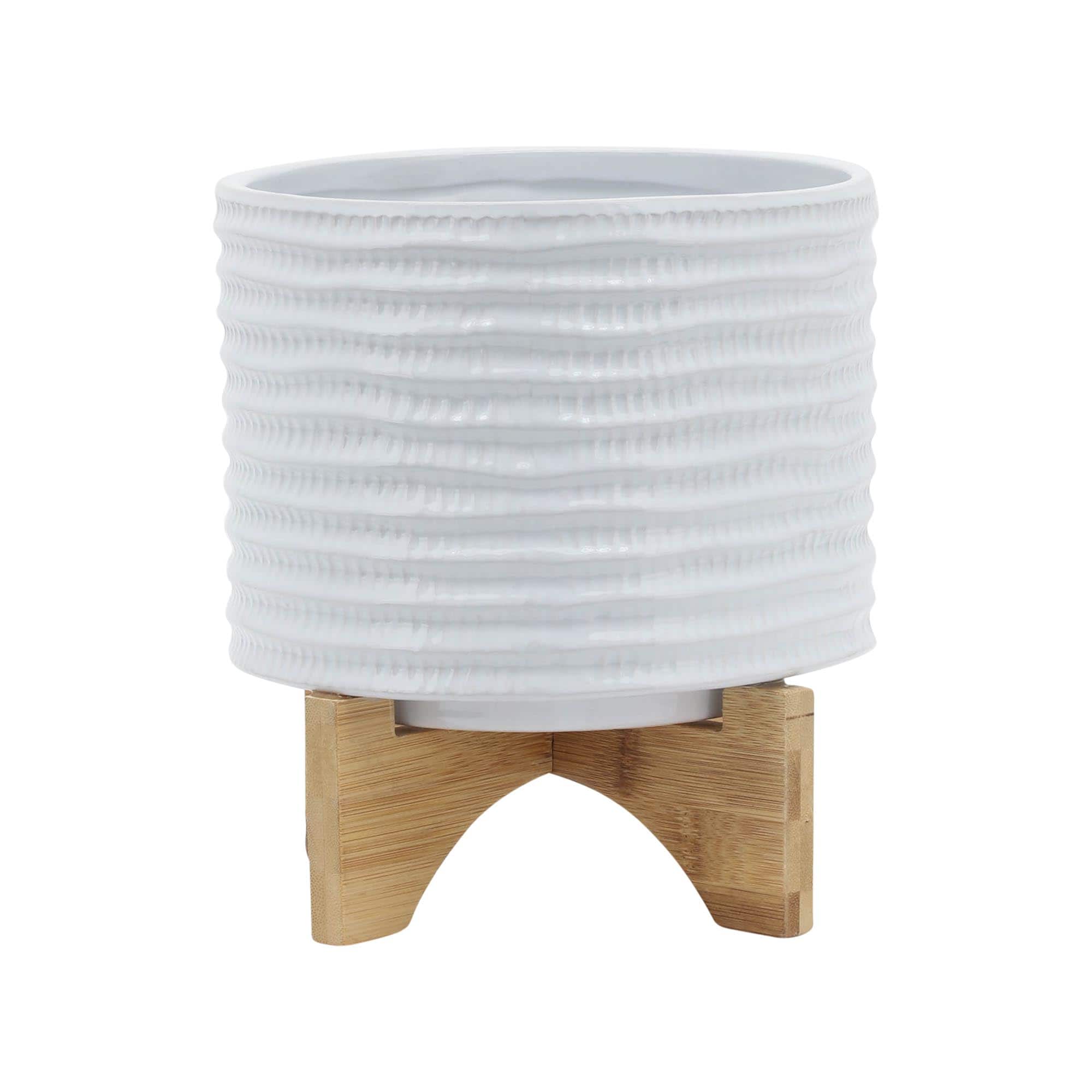 Miki Shinly JJ-6860-08SH Round 8.0-in W Medium White Ceramic Indoor/Outdoor Planter