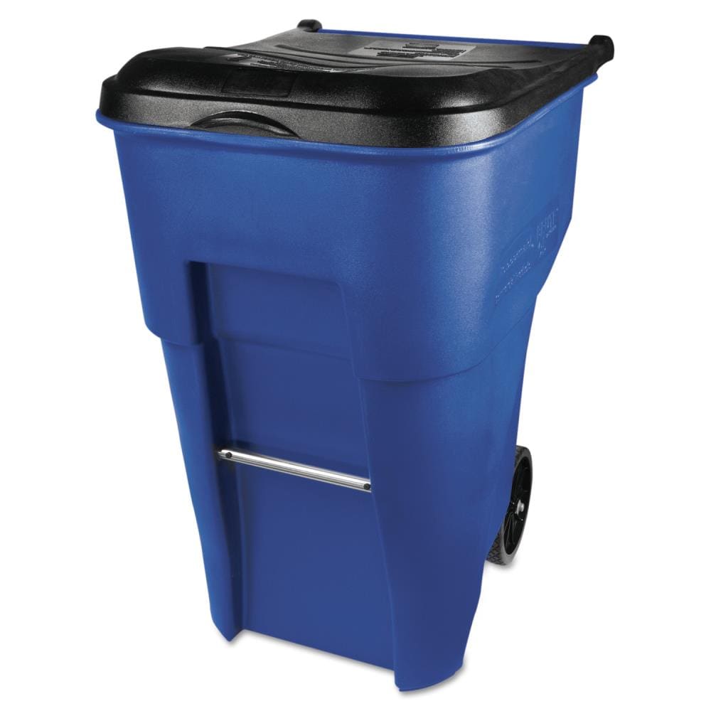 Rubbermaid Commercial Products 95-Gallon Blue Plastic Wheeled Trash Can  with Lid at