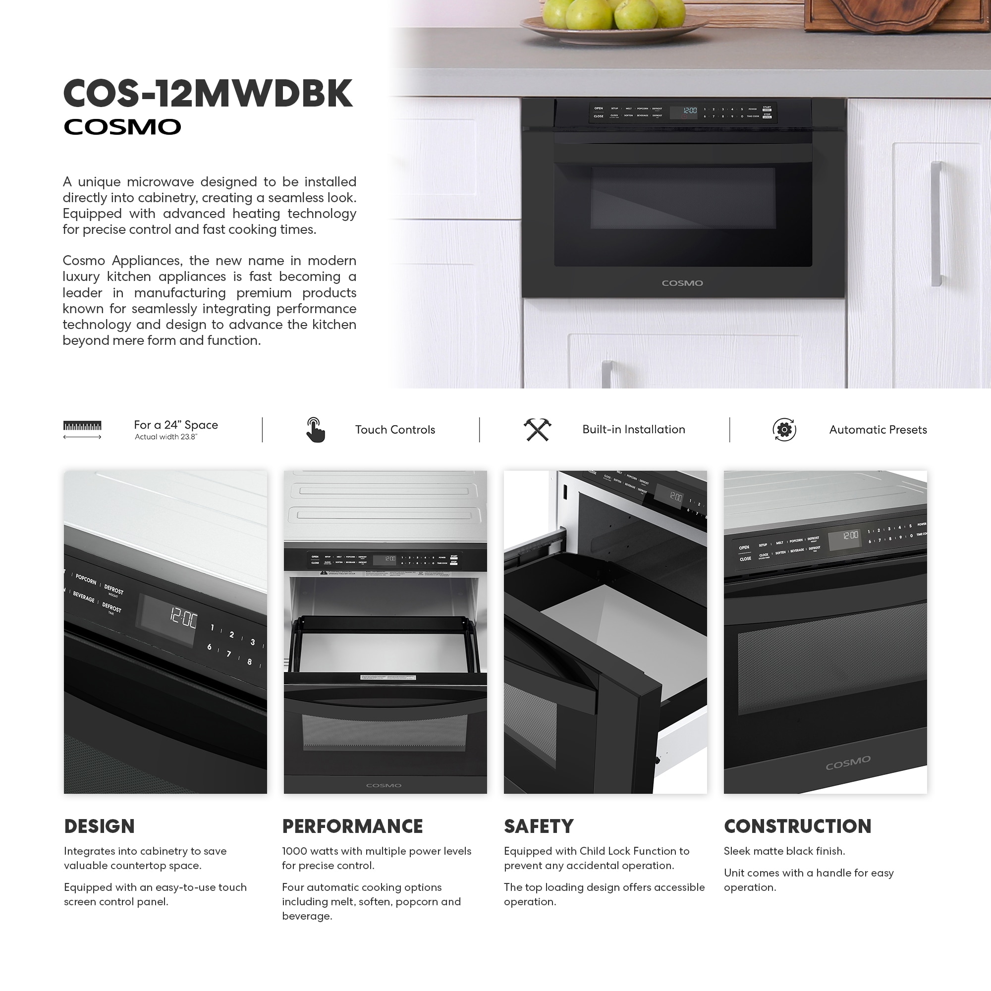Cosmo COS-12MWDBK Microwave-Drawers - View #3