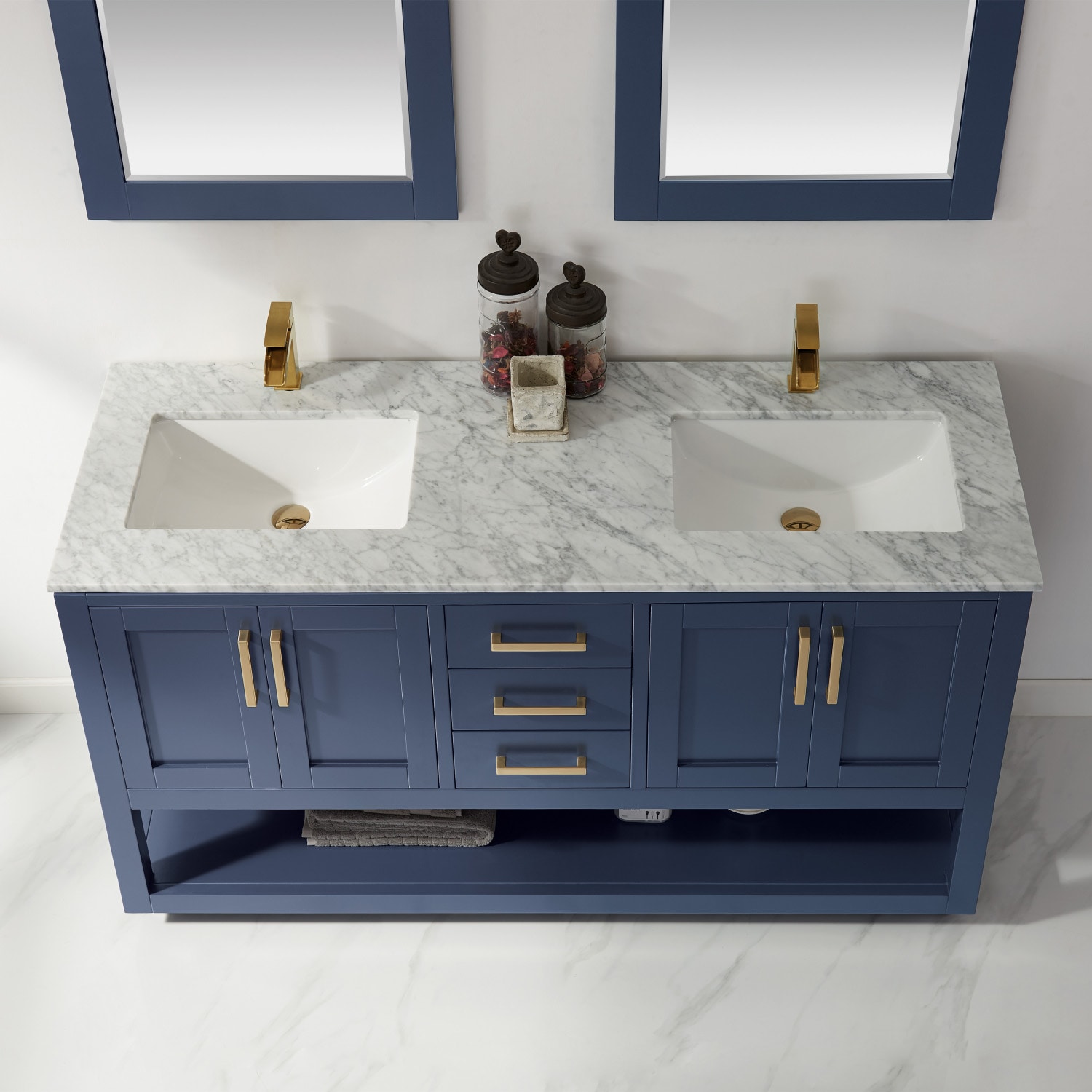 Remi Royal Blue 60" Double Basin Freestanding Vanity with Marble Top
