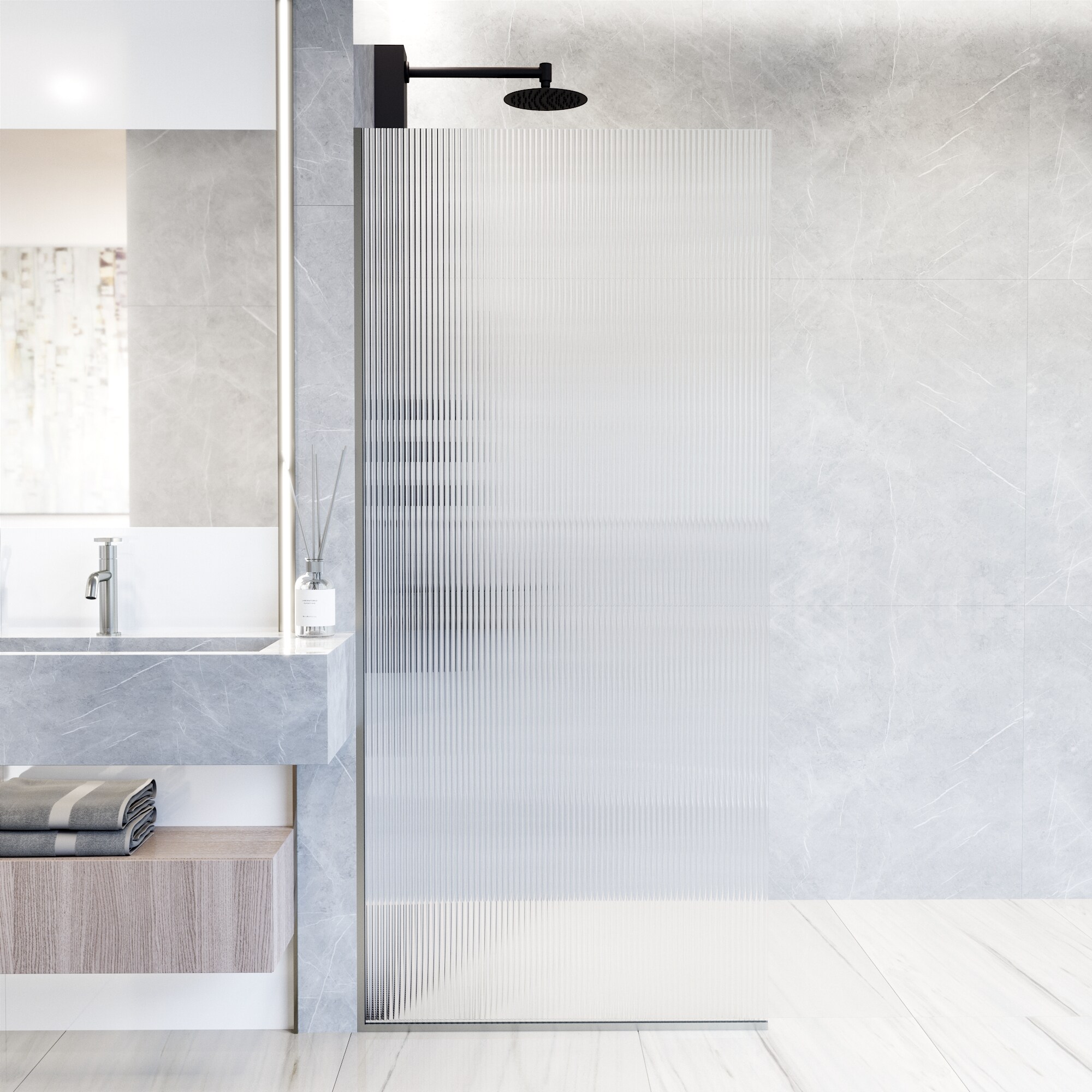 VIGO VG6075STFL3474 Zenith Stainless Steel 34-in W x 74-in H Frameless Fixed Shower Door 3/8-in Thick Patterned Glass