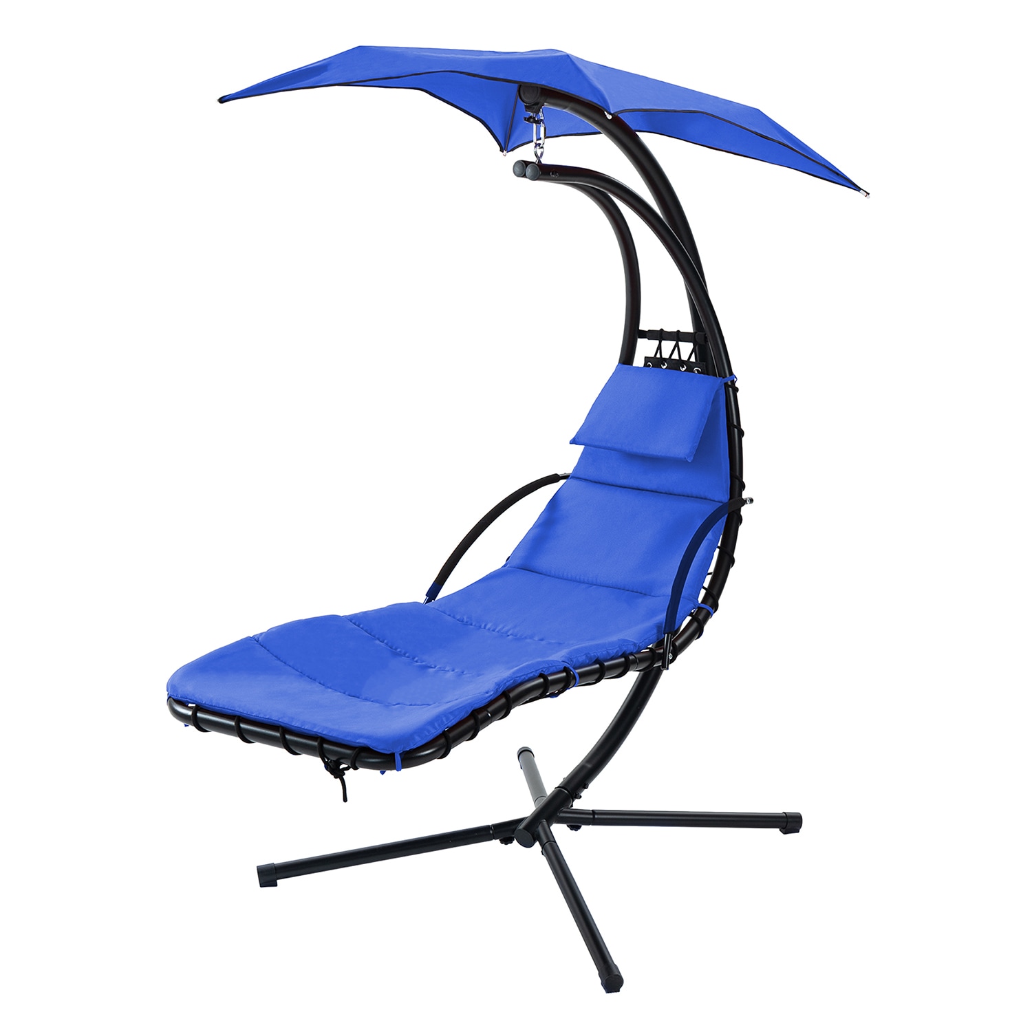 Bybafun YB8400014 Black Steel Frame Hanging Chaise Lounge Chair with Blue Cushioned Seat