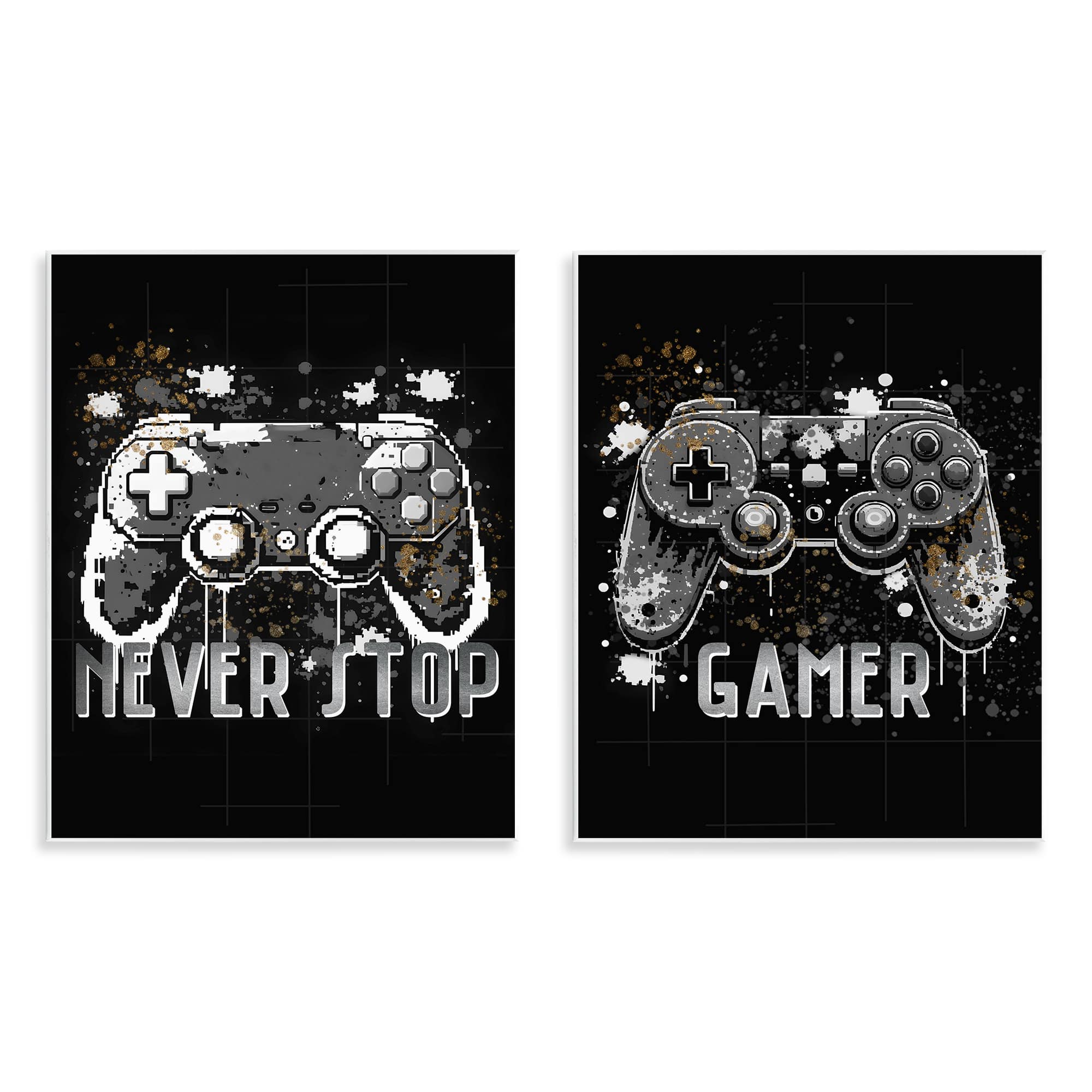 Stupell Industries B2-713-WD-2PC-11X14 Modern Gamer Controller Phrases Wall Plaque Design by Kim Allen