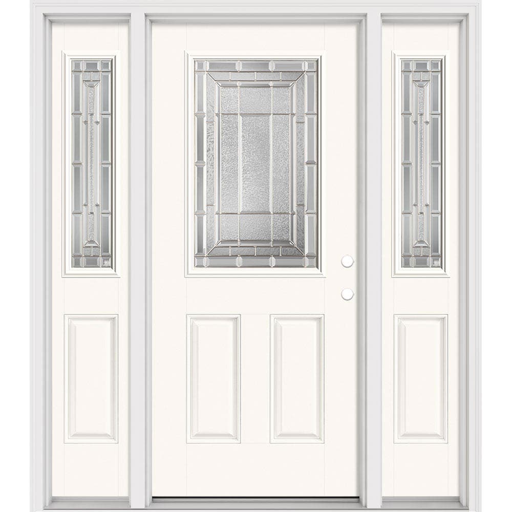 Masonite 631476 Sequence 64-in x 80-in x 4-9/16-in Fiberglass Half lite Left-hand inswing Modern White Painted Prehung Slab Front Door with Sidelights with Brickmould Insulating core