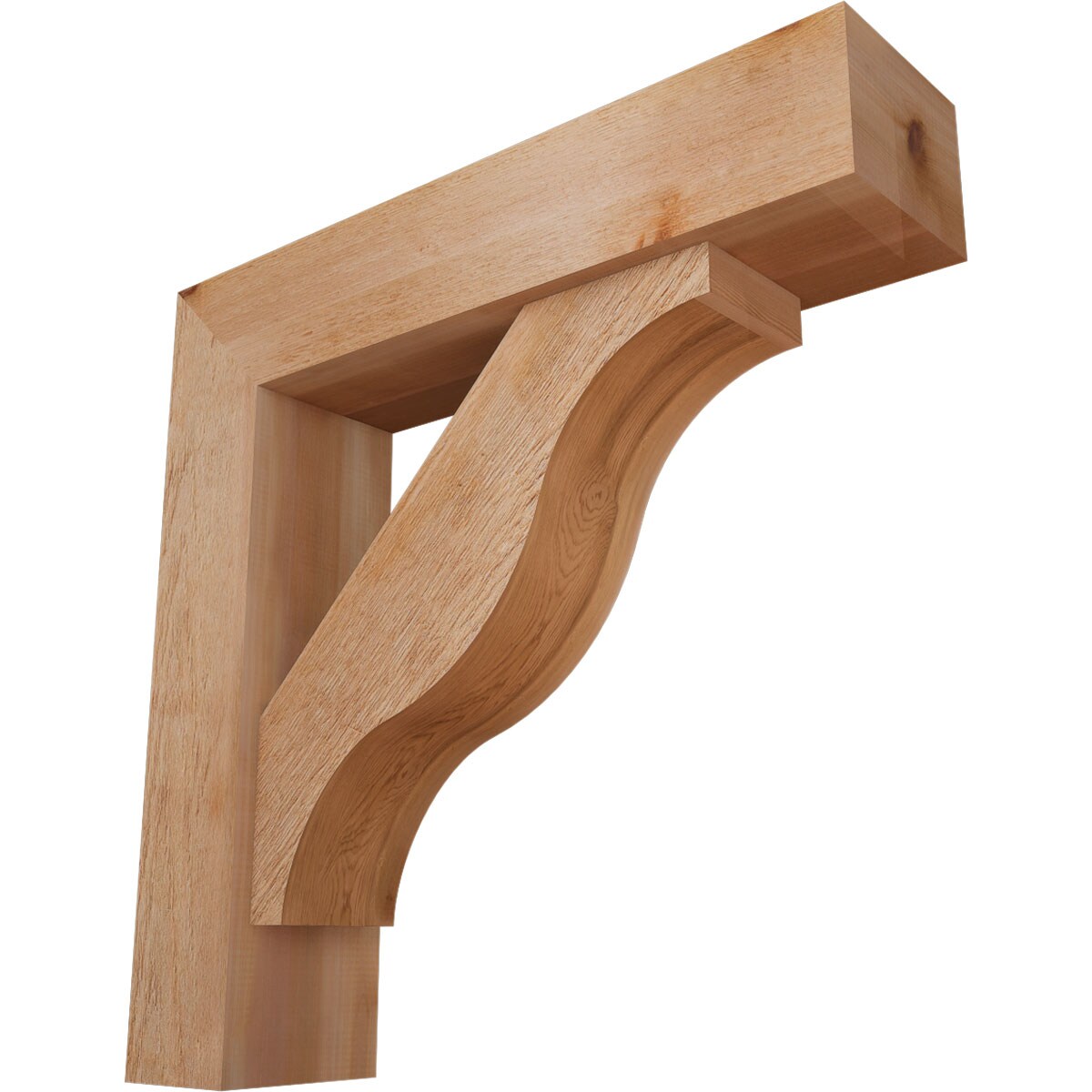 Ekena Millwork 1462293 Funston Block Rough Sawn Bracket with Offset Brace 8-in x 34-in x 34-in Western red cedar Brown Wood Standard bracket