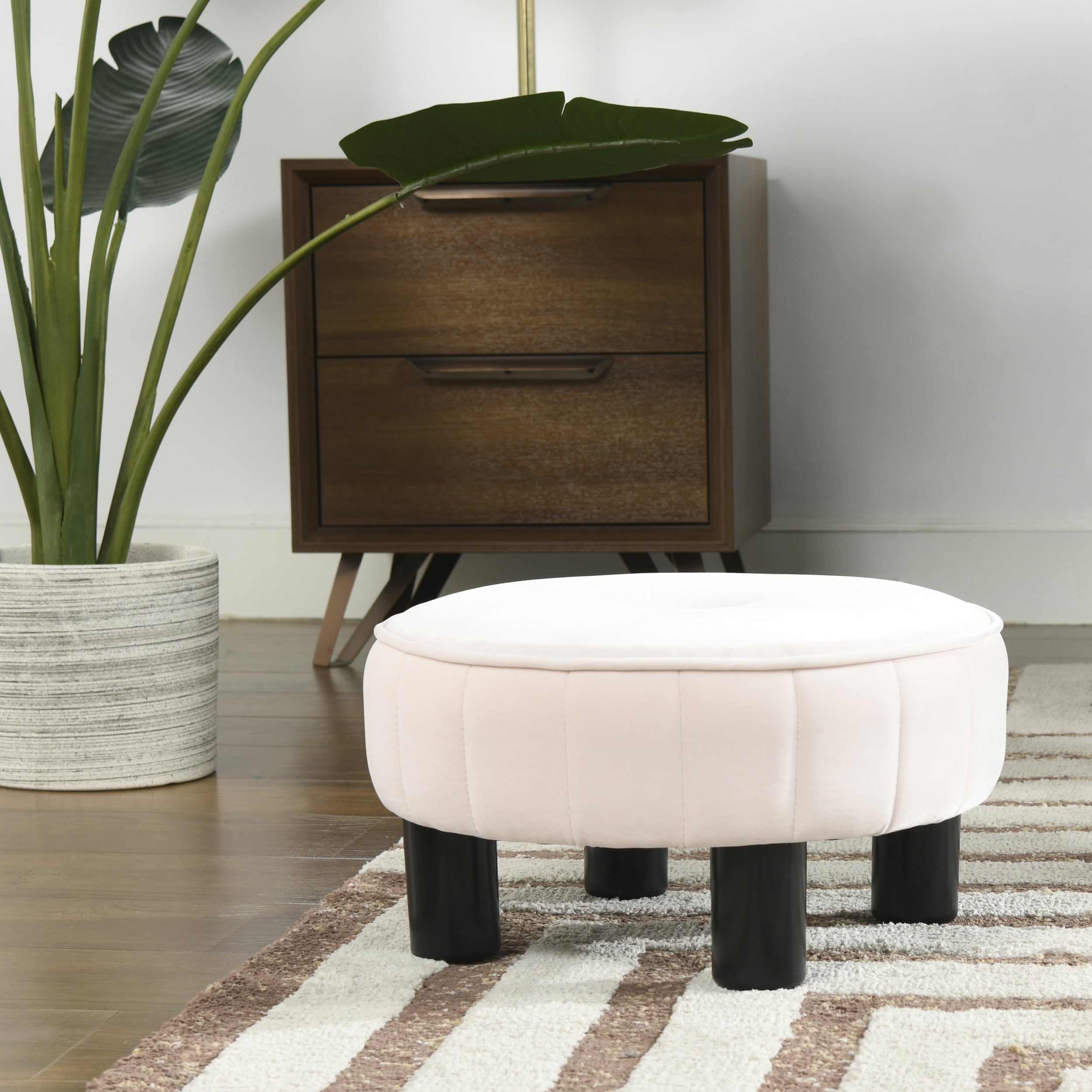 Ottoman, Pouf, Footrest, Foot Stool, 14 Round, Velvet, Metal Base, Pink,  Gold, Contemporary, Modern, Big Sandy Superstore