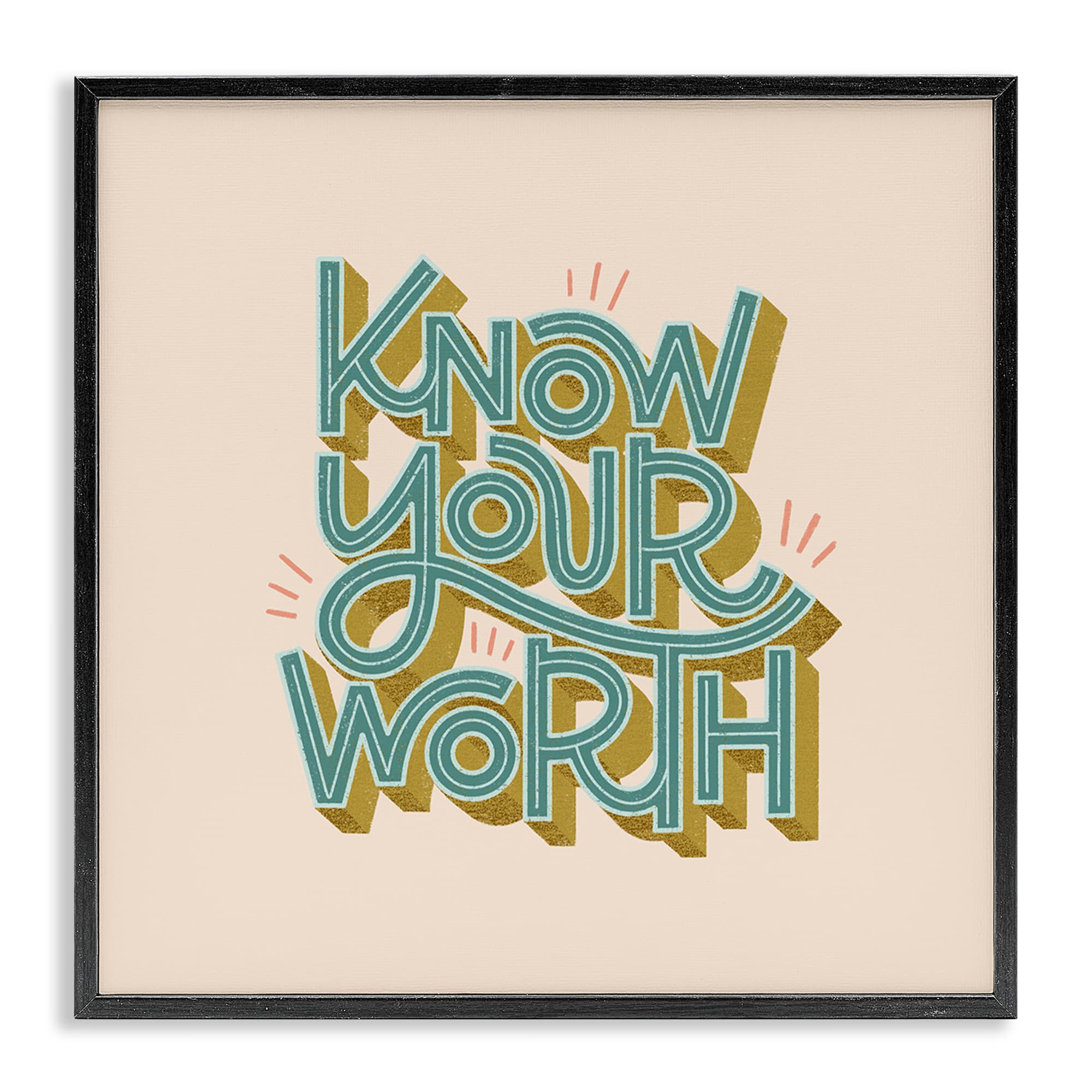 Stupell Industries BT-425-FR-17X17 Know Your Worth Green on Beige Black Framed Giclee Art By Sarah Hickman 17 x 17