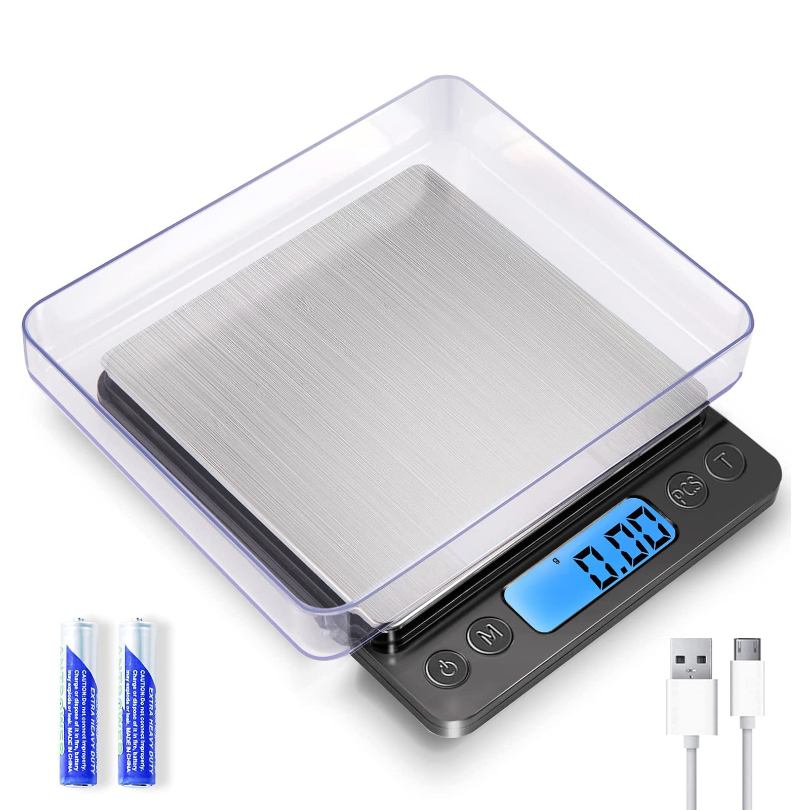 Etokfoks  small digital gram scale 1000g capacity 0 01g precision stainless steel compact food and jewelry scale with tare nine units and two