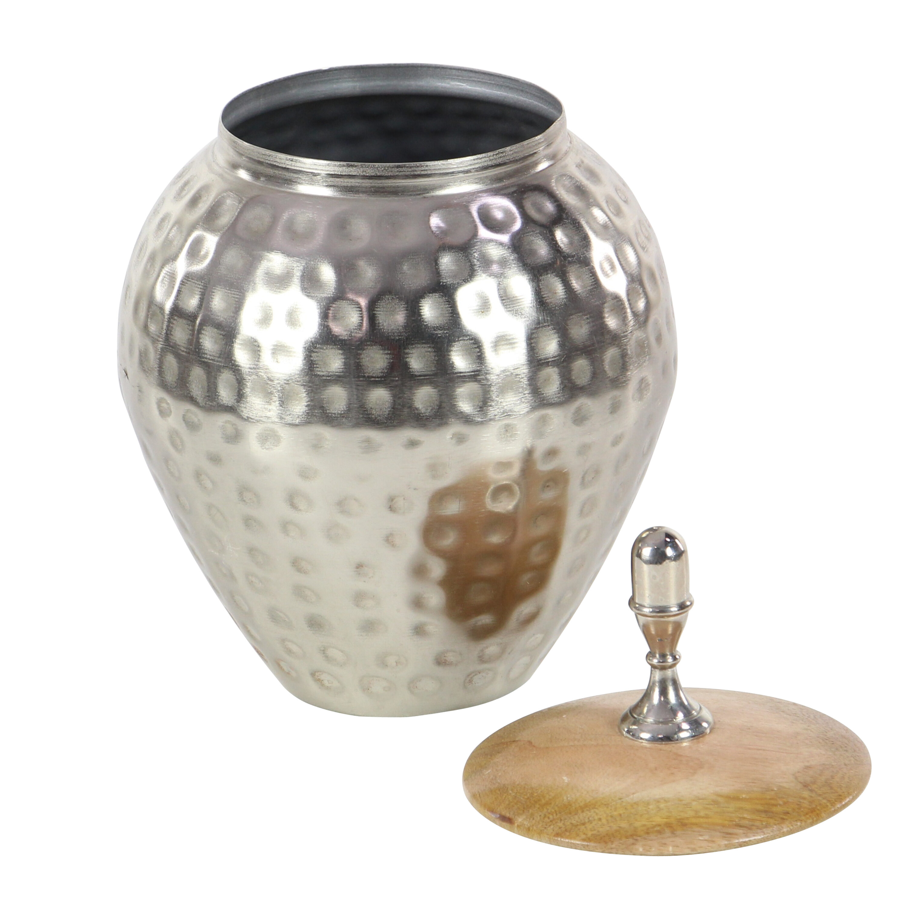 Tarnished Silver and Wood Abstract Decorative Jar 8" x 12"