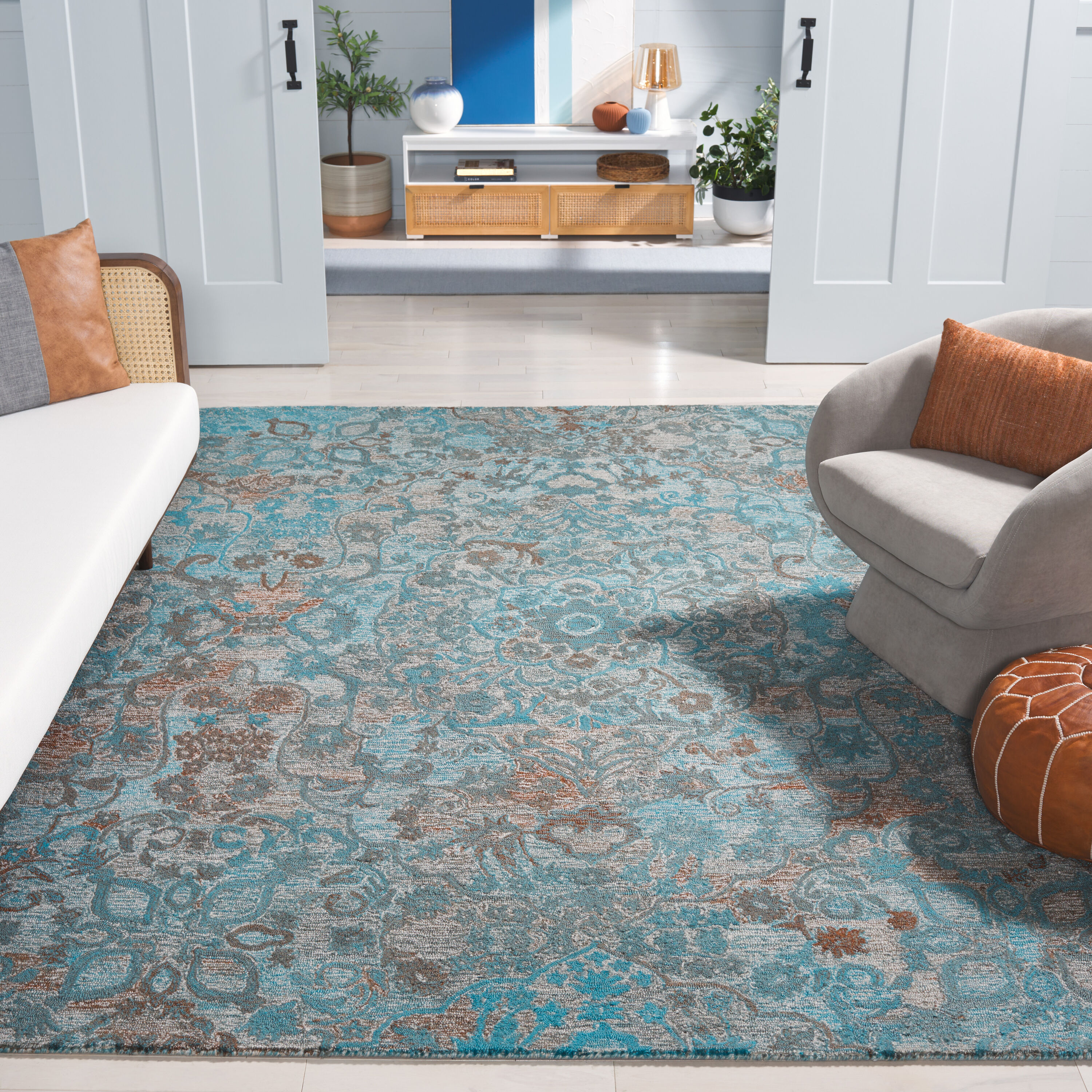  Anatolia 407 Turquoise/Brown Traditional 8ft x 10ft Large Rectangle Rug