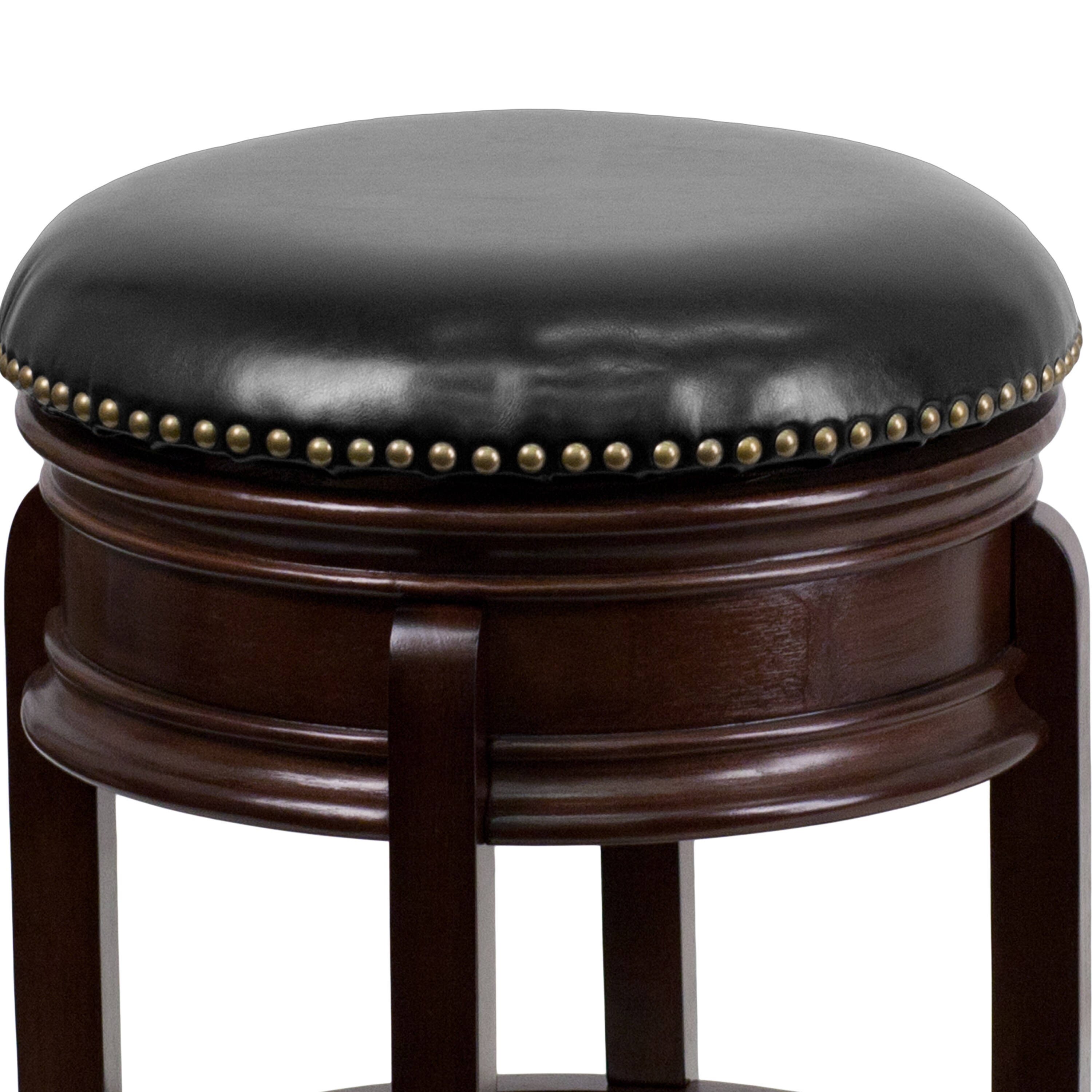 24'' Black Leather Swivel Saddle Wood Counter Stool