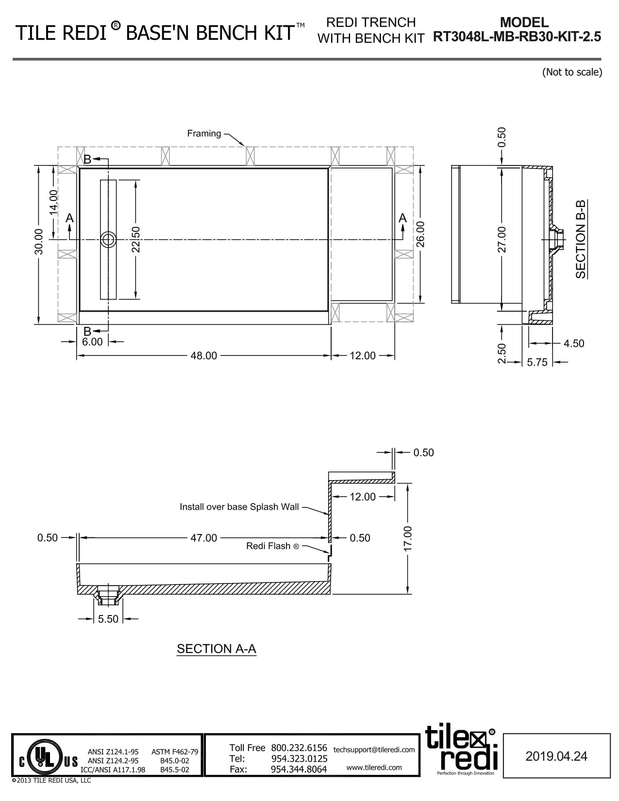 Tile Redi RT3048L MB RB30 KIT