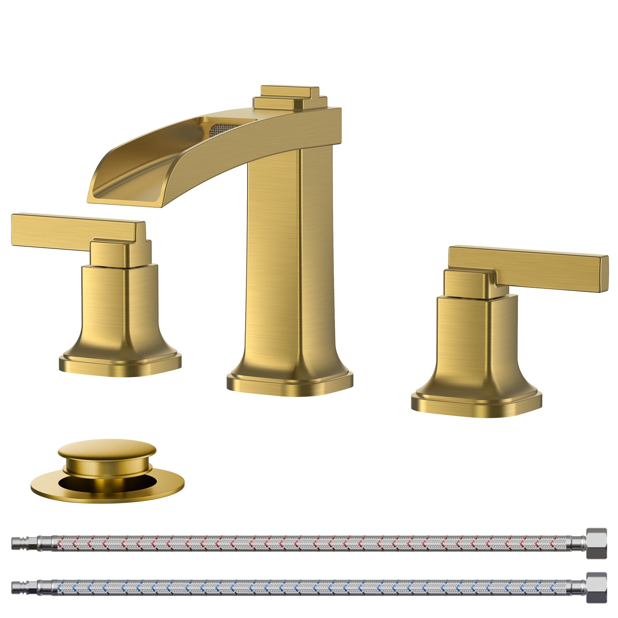 FURUISI - pro Gold Widespread 2-handle Waterfall Bathroom Sink Faucet with Drain