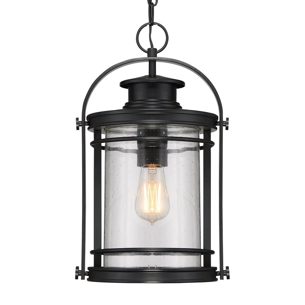 Quoizel Booker Mystic Black Transitional Seeded Glass Lantern Medium Outdoor Hanging Pendant