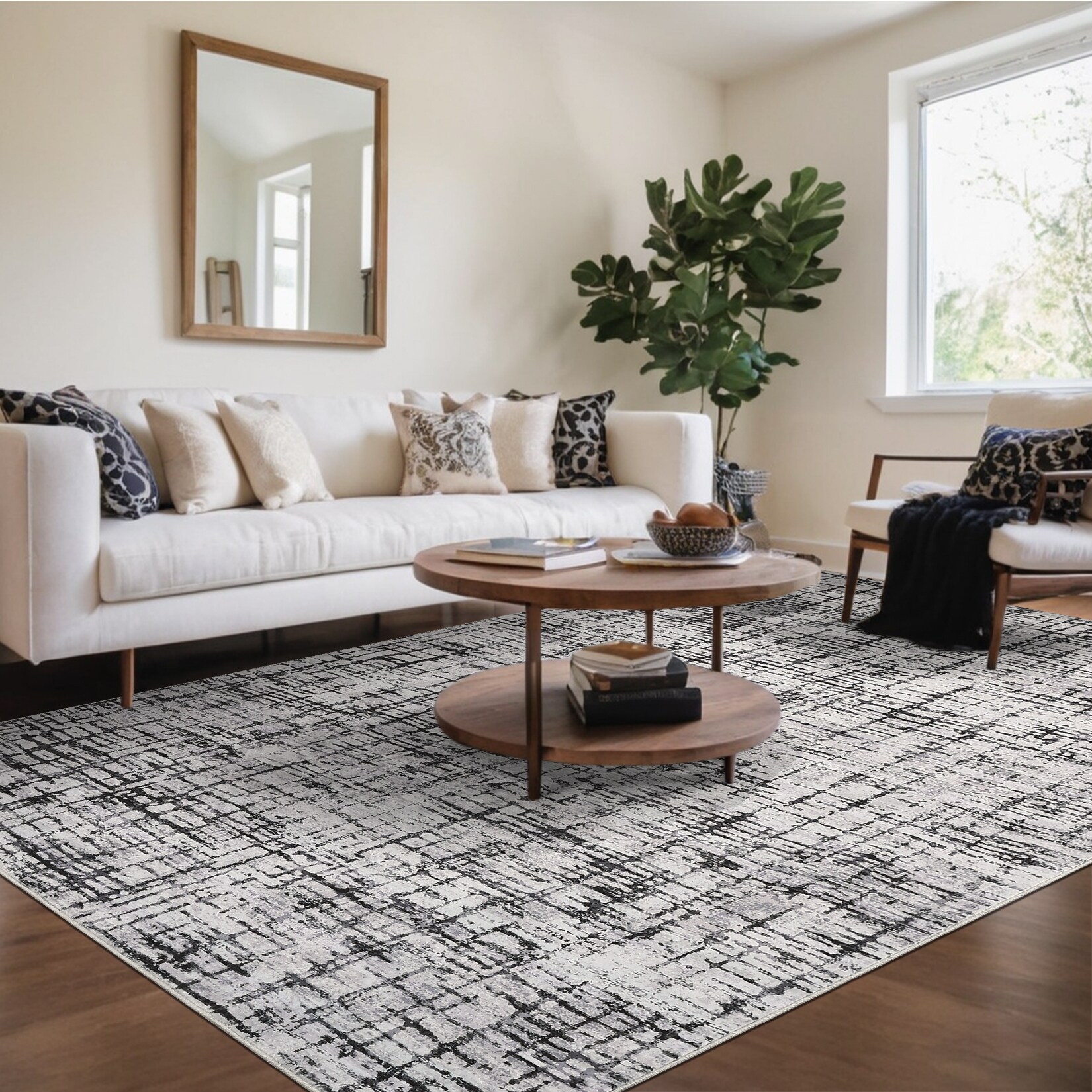 Garvee YXY-LO-PHO-16P1G811 9 x 12 (ft) Loomed Gray Rectangular Indoor Geometric Mid-Century Modern Machine washable Area rug