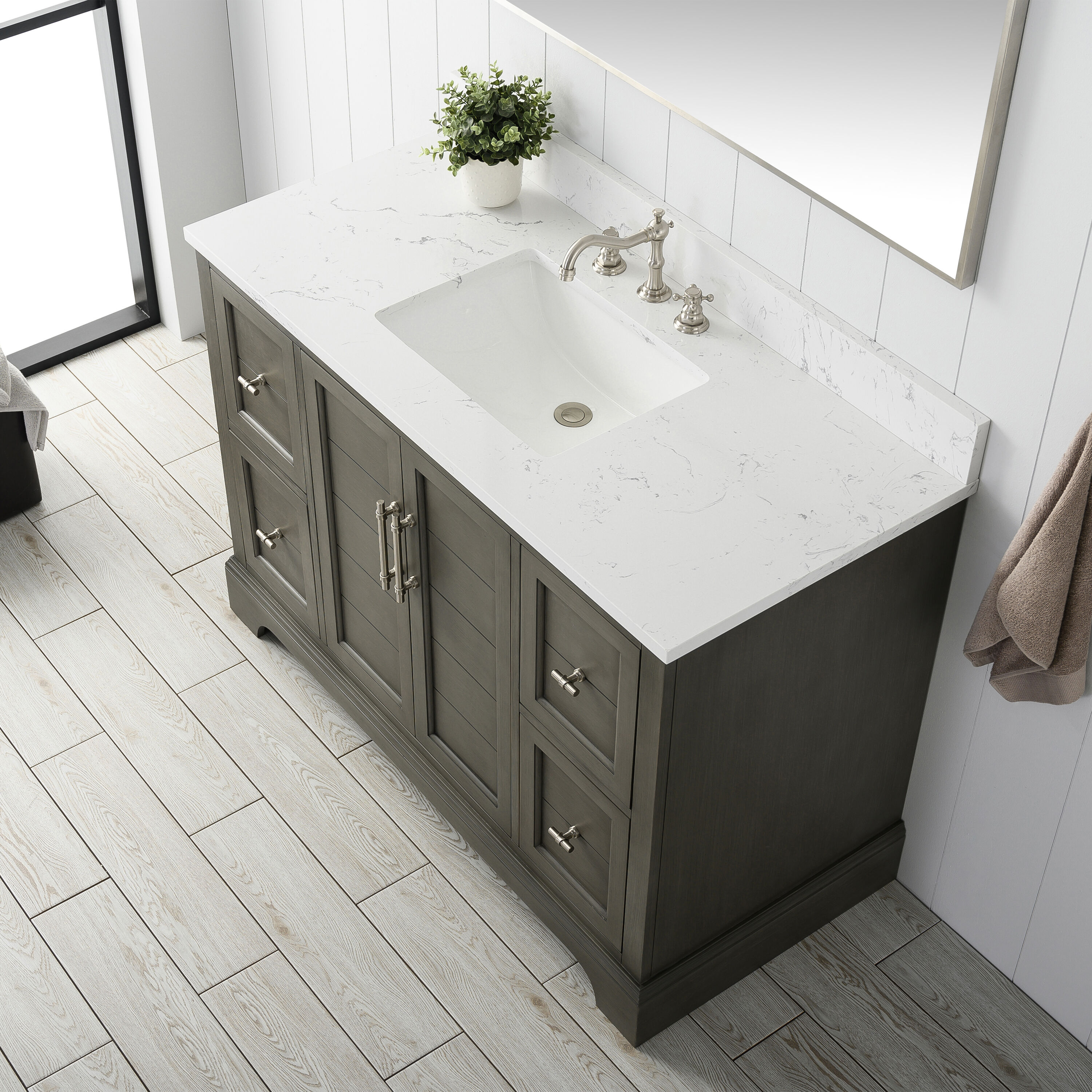 Silver Gray 48" Single Sink Bathroom Vanity with Engineered Marble Top