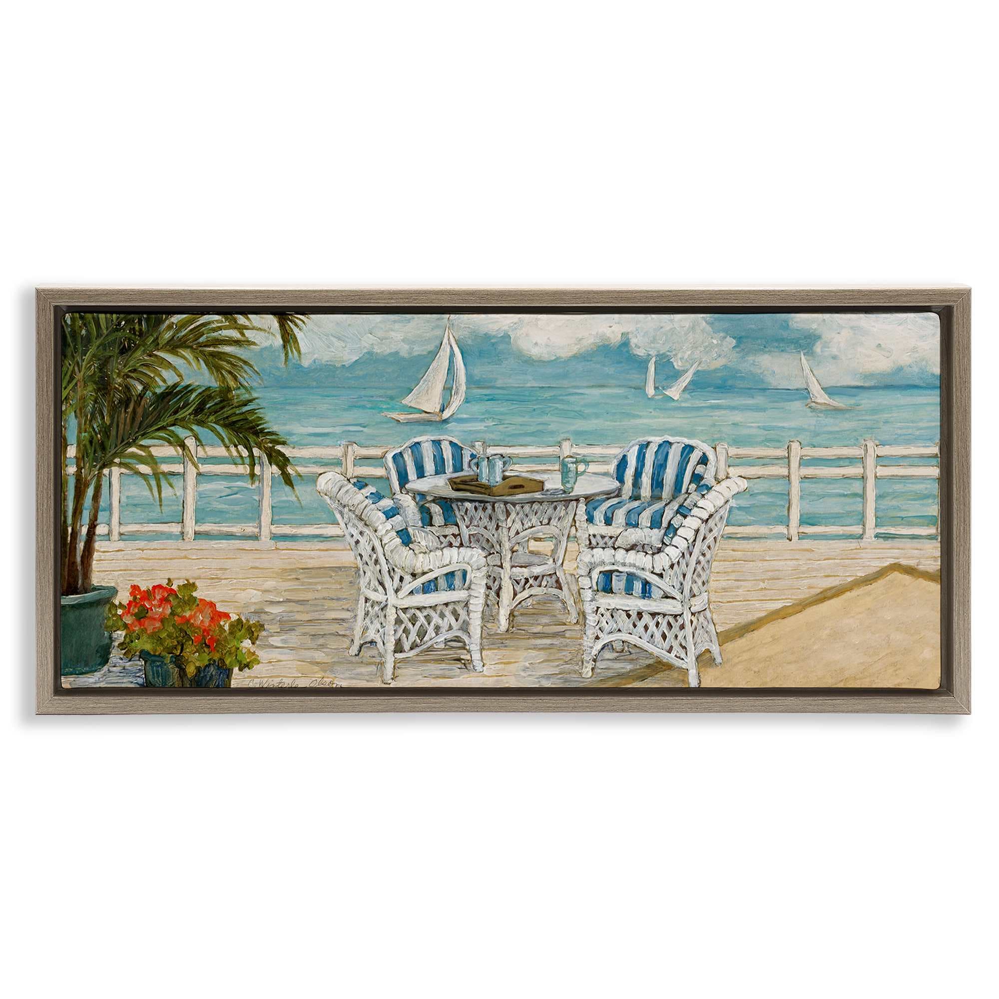 Stupell Industries BT-988-FFE-13X30 Summer Beach View Deck Floating Frame design by Charlene Olson