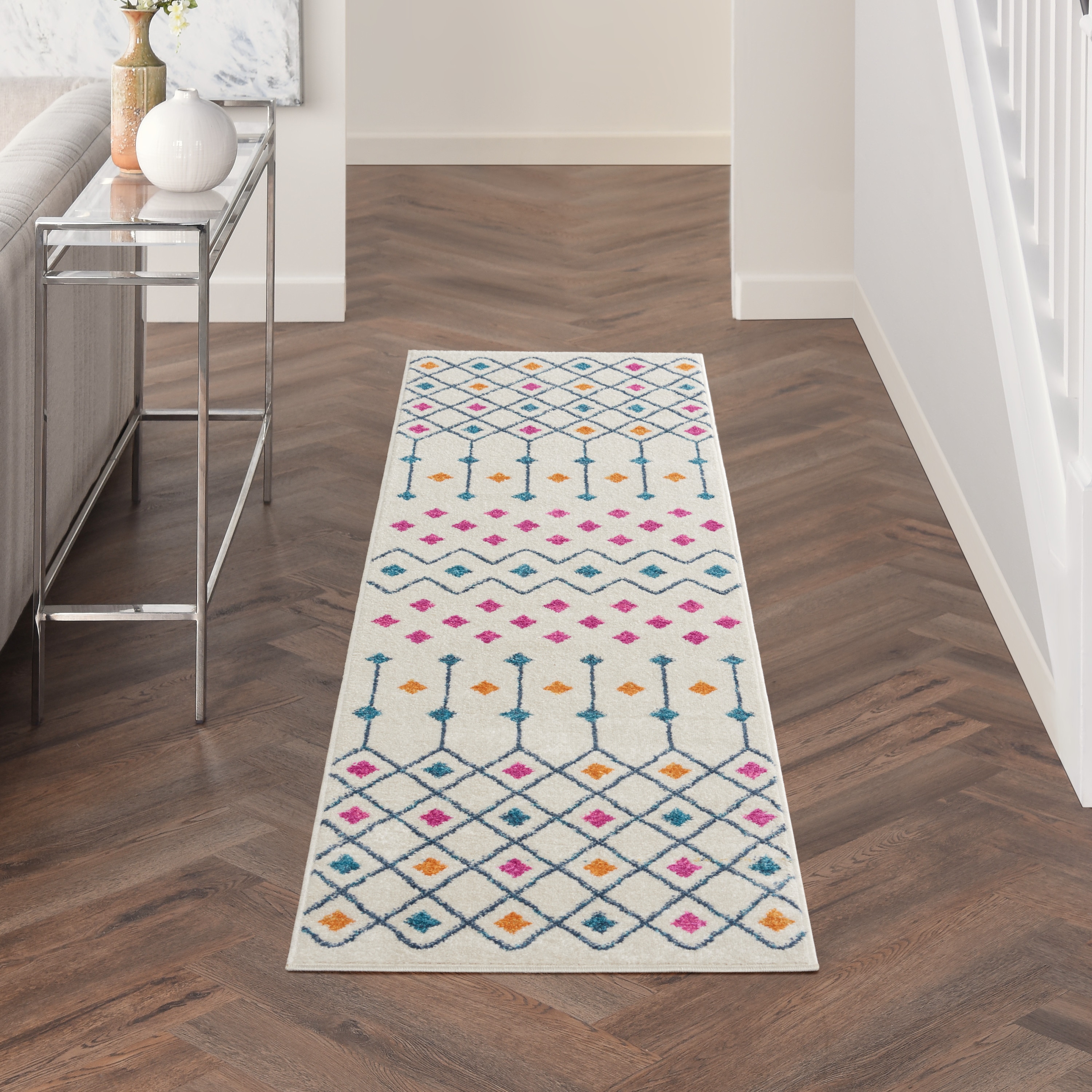 Nourison 99446803115 Passion 2 x 7 (ft) Loomed Polypropylene Ivory/multi Rectangular Indoor Moroccan Area rug