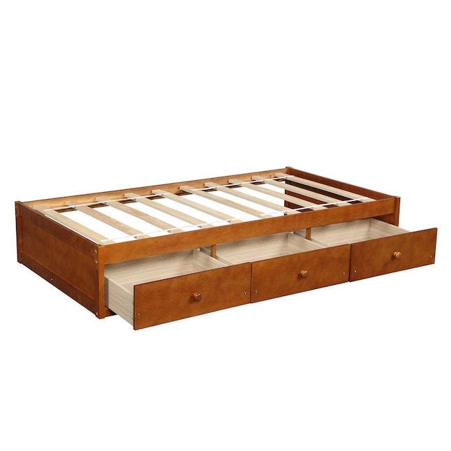 Platform Bed Solid Wood Storage, Twin Wooden Bed Frame With Drawers