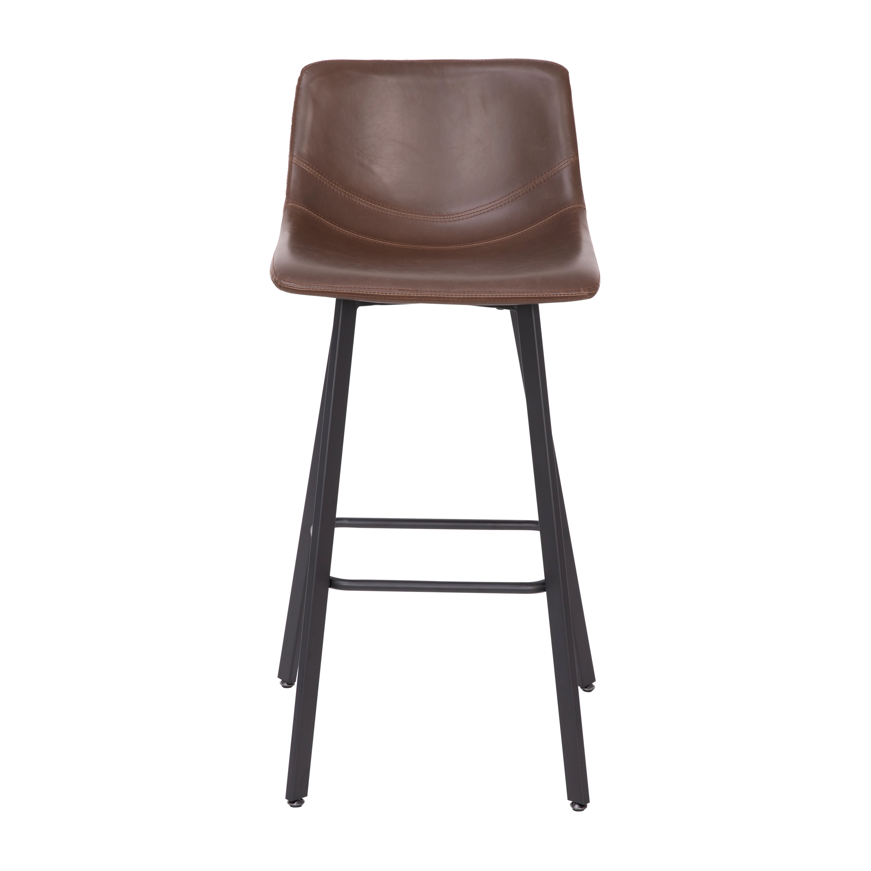 Chocolate Brown Faux Leather Counter Stools with Metal Frame, Set of 2