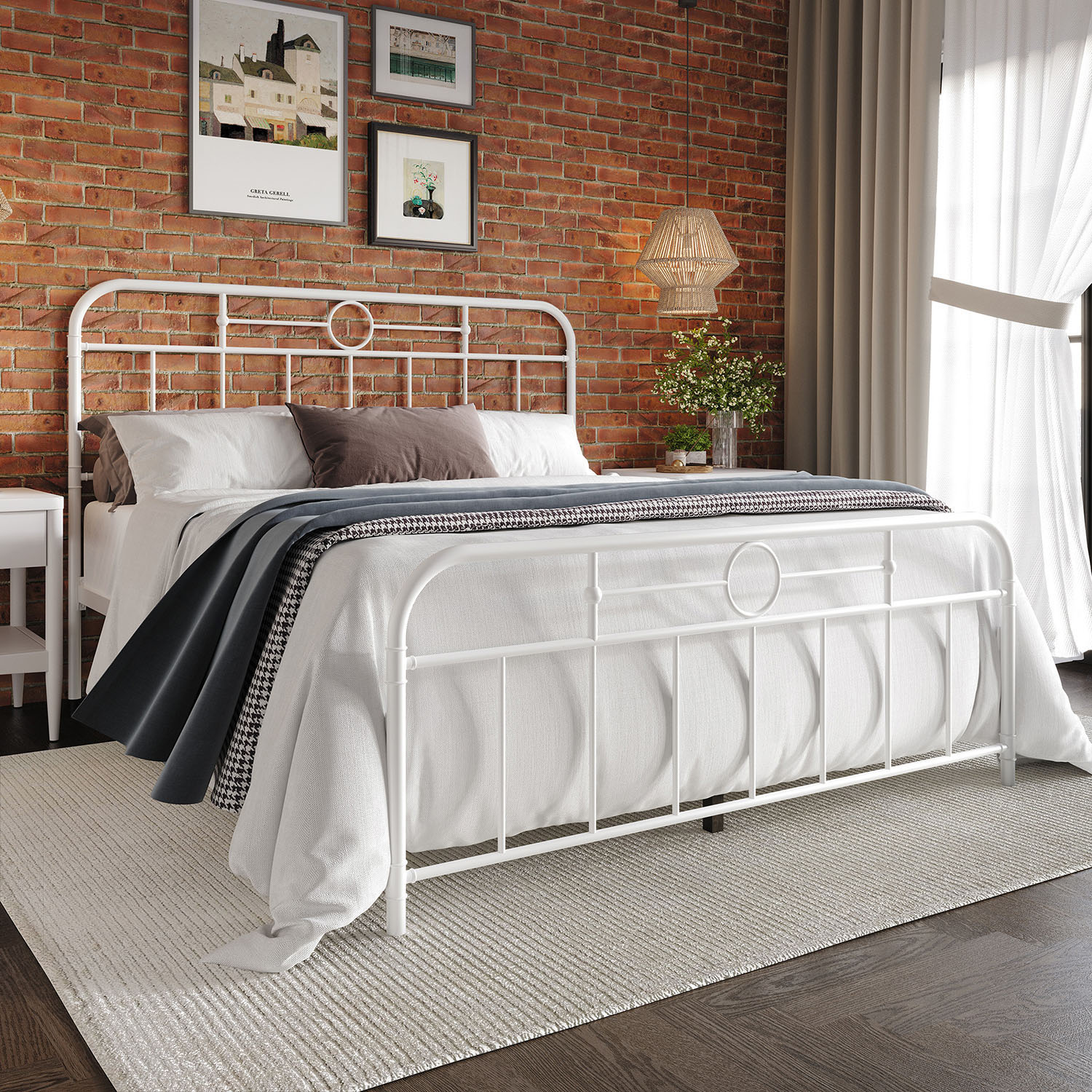 CasePiece CMB016QPL-WT-MT White Queen Metal Platform Bed
