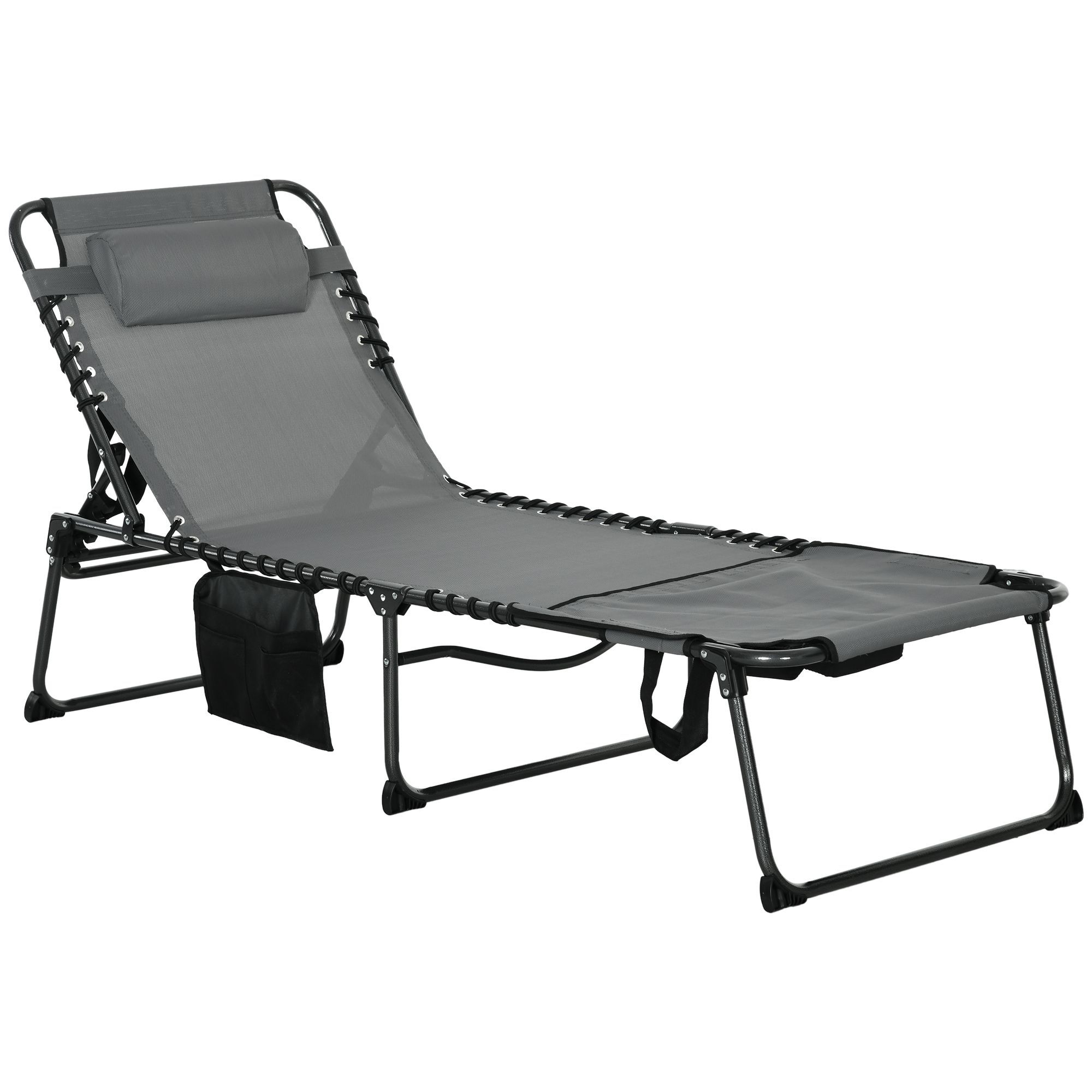 Miki Shinly AB-4385-107JJ Folding Chaise Lounge Chair Black Steel Frame Stationary Chaise Lounge Chair with Gray Mesh Seat