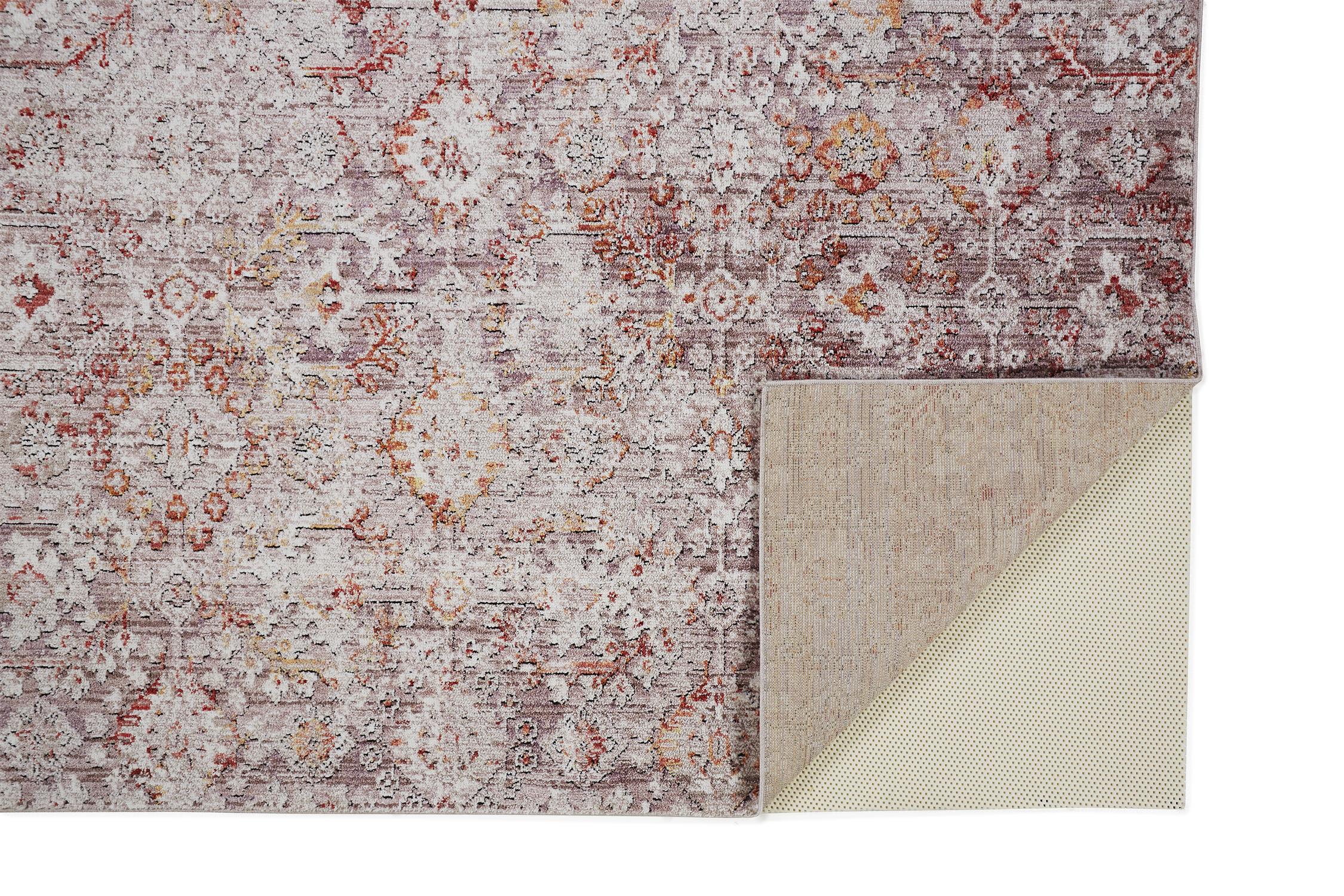 Ivory and Pink Floral Synthetic Rectangular Area Rug