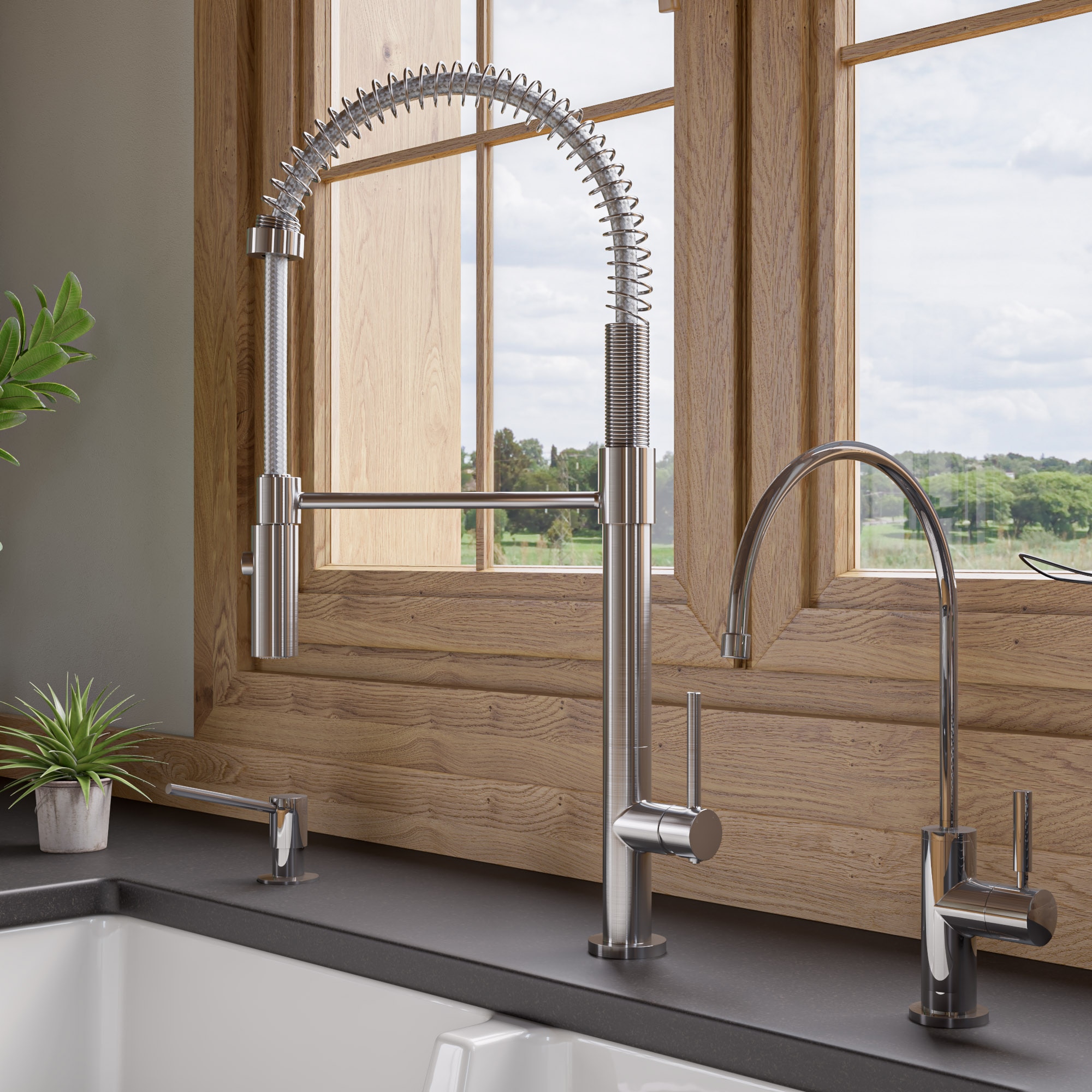 Brushed Nickel Commercial Spring Kitchen Faucet with Pull-out Spray