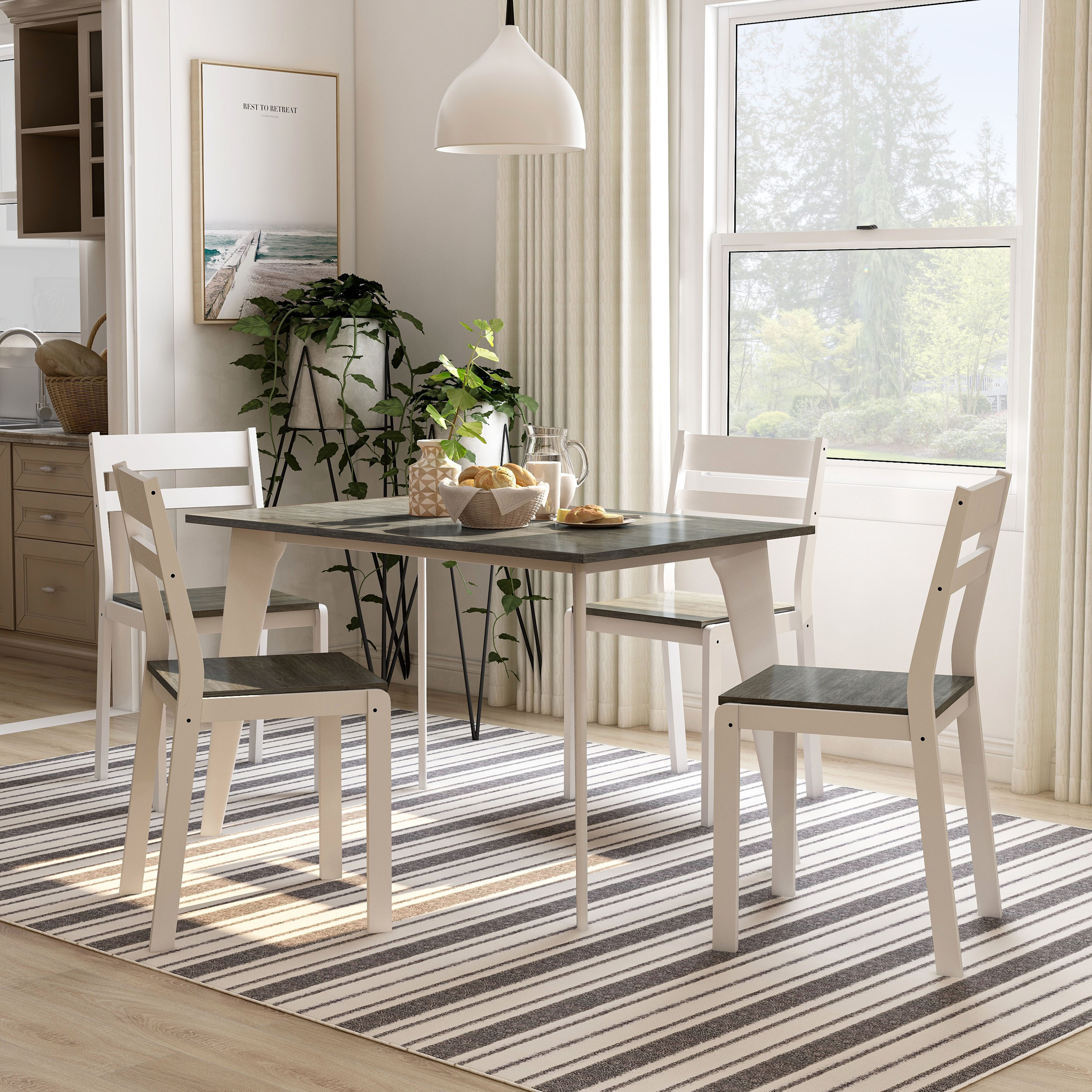 Furniture of America IDF-3714GY-T-5PK Aviani White Transitional Dining Room Set with Rectangular Table (Seats 4)