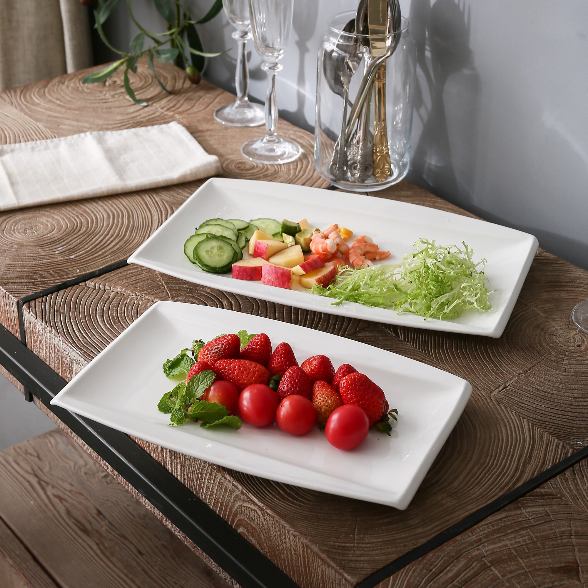 MALACASA 2-piece White Porcelain Dinnerware in the Serveware