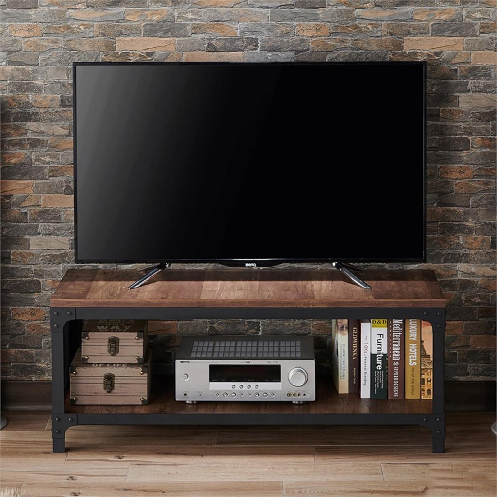 Furniture of America YNJ-1766C25 Calvino Rustic Reclaimed Oak Storage Bench with Storage 47.32-in x 15.75-in x 18.7-in