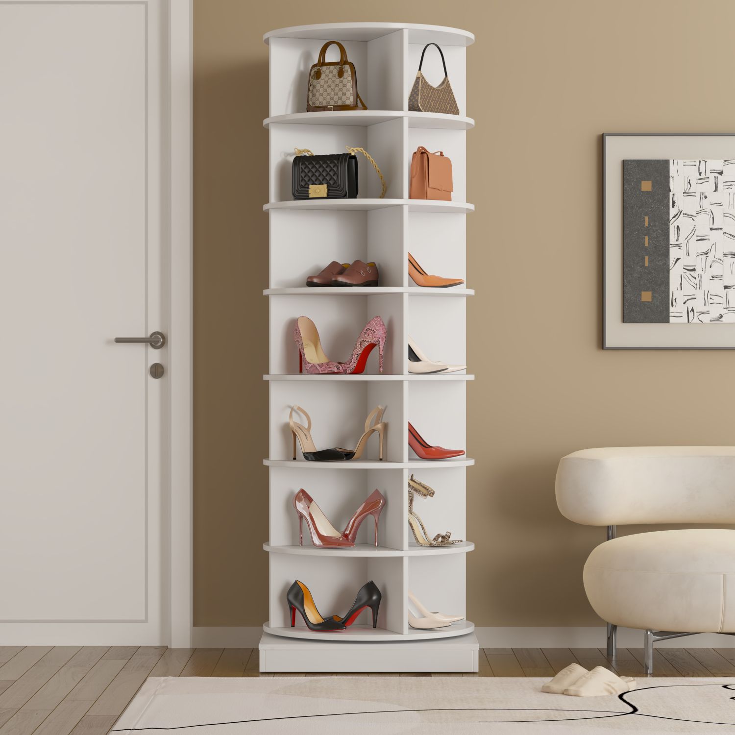 Blisstyle 64.96-in H 7 Tier 28 pair white Engineered wood Shoe rack