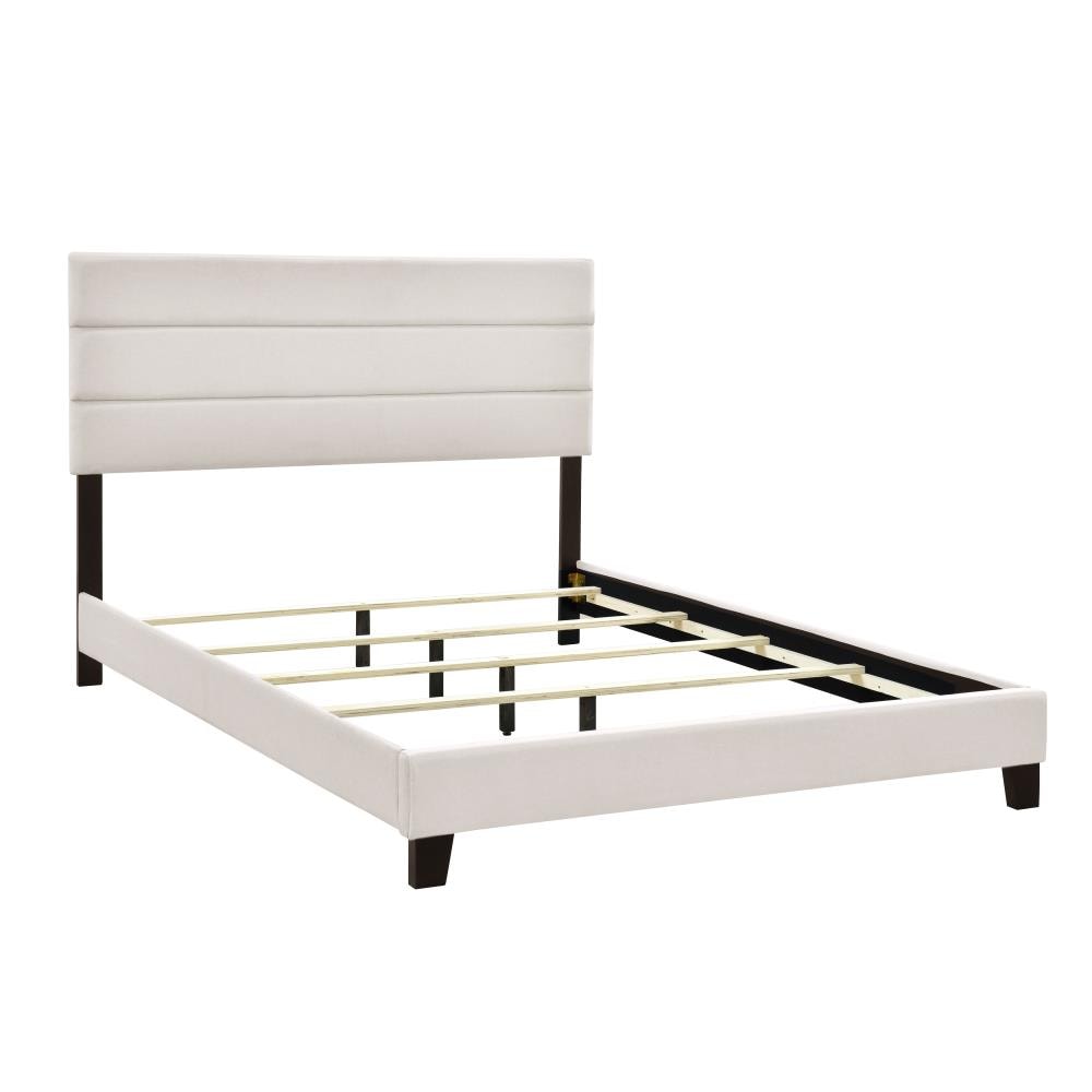 HomeFare Queen one box slat bed in fog Cream Queen Wood Upholstered Bed ...