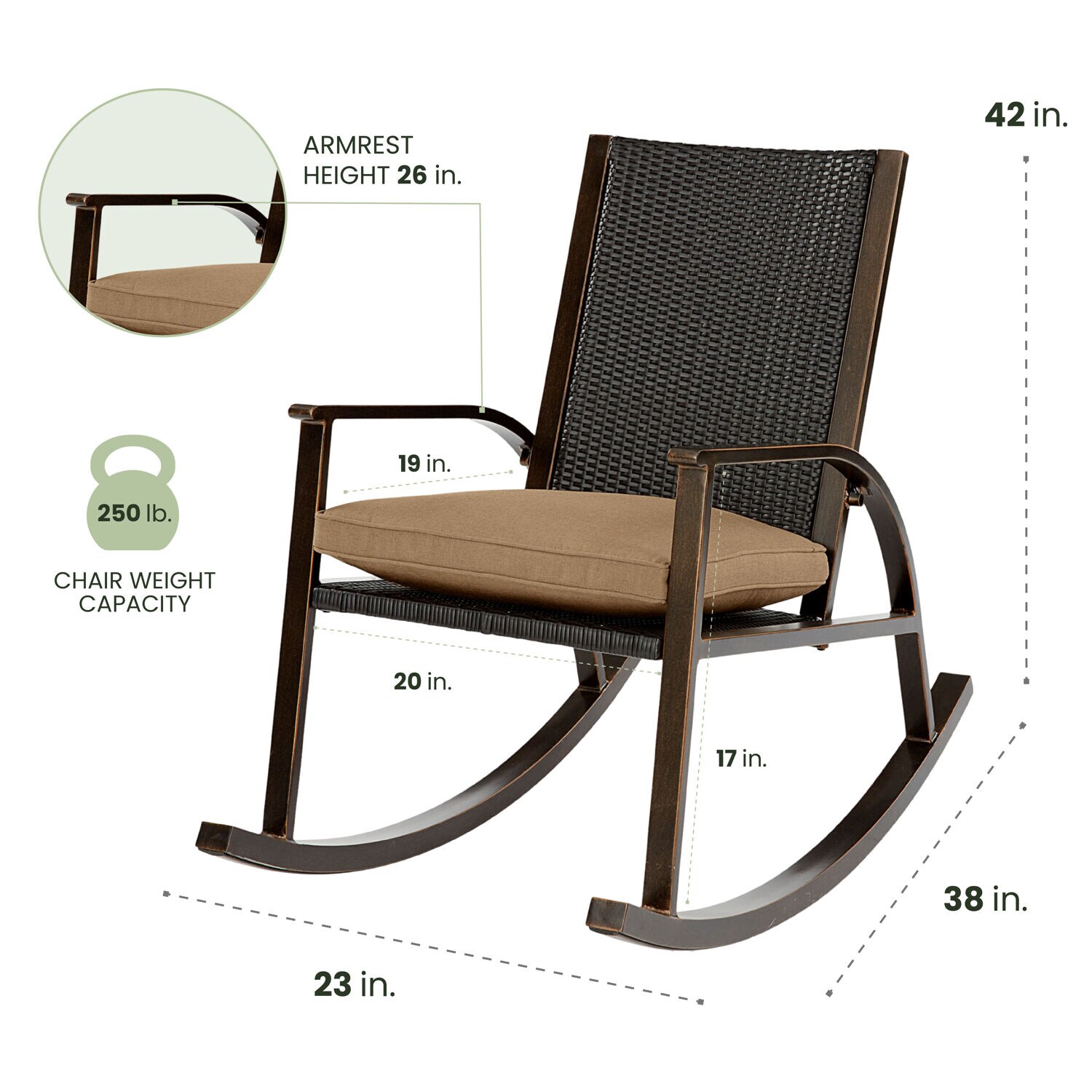 Beige Aluminum Wicker Back Rocking Chair with Cushions