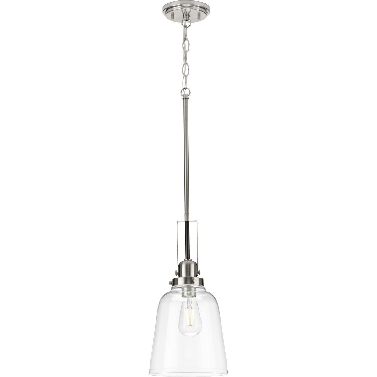 Rushton Brushed Nickel and Clear Glass Industrial Pendant Light