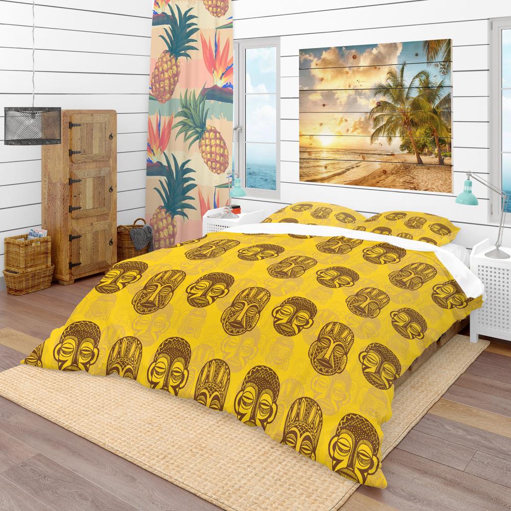 Designart BED18811-T 3 -Piece Yellow and Gold Twin Duvet cover Set