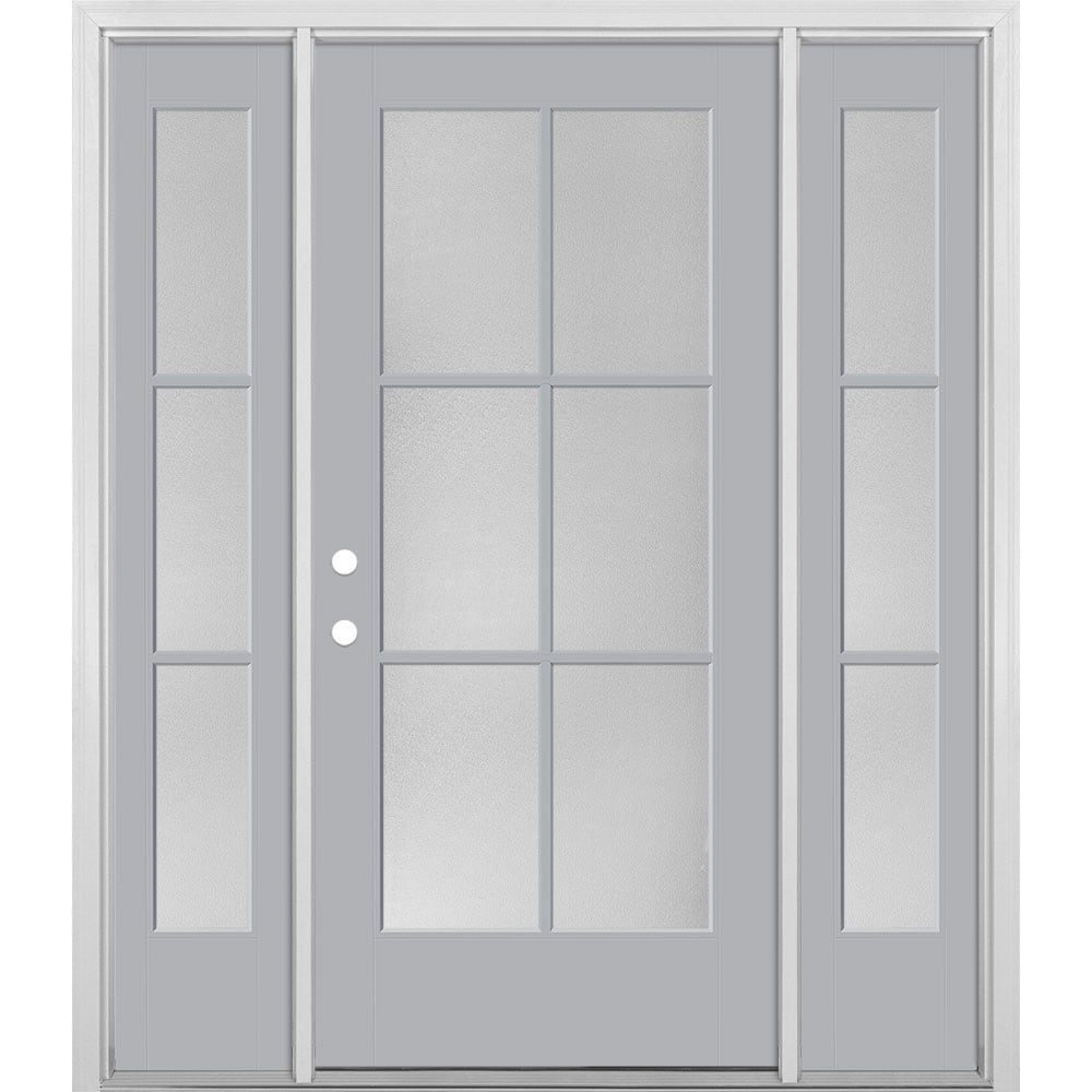 Masonite 1524378 60-in x 80-in x 4-9/16-in Fiberglass Full lite Right-hand inswing Infinity Gray Painted Prehung Front Door with Sidelights with Brickmould Insulating core