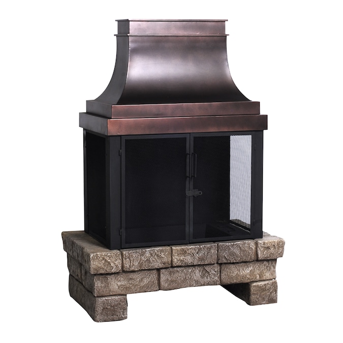 Allen Roth Stone Base Bronze Rub Top, Outdoor Wood Burning Fireplace Kits