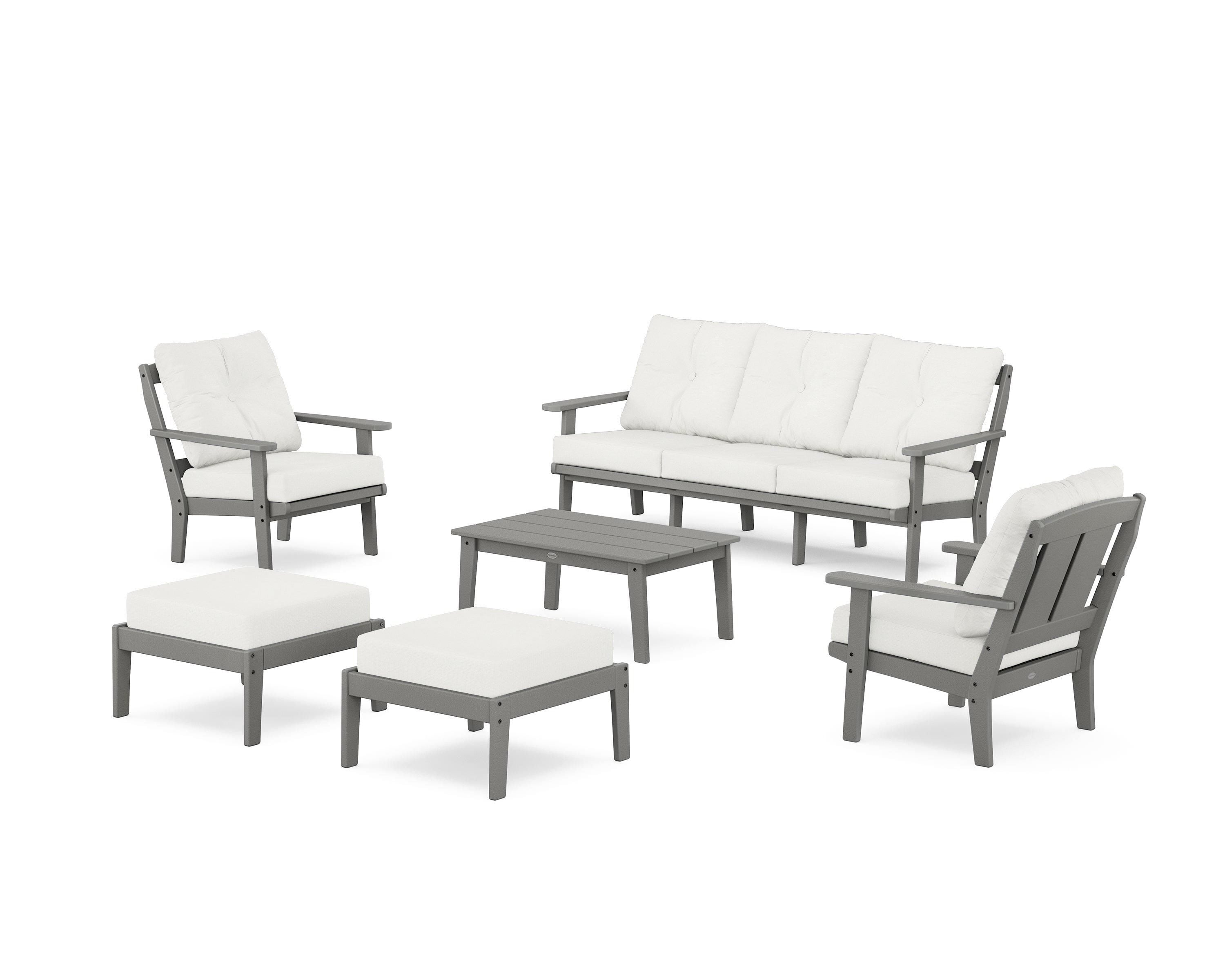 POLYWOOD PWS2137-2-GY152939 MIssion 6 -Piece Patio Sofa Conversation Set with Off-white Cushions