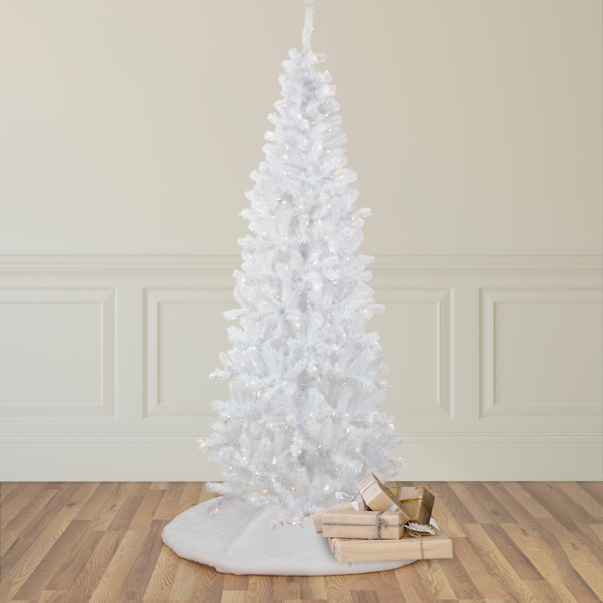 Northlight 7.5-ft Pine Pre-lit Pencil White Artificial Christmas Tree ...