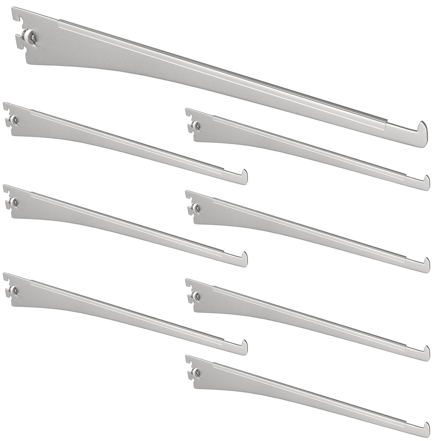 Aoibox  8 Piece 12 Inch Adjustable Tap In Shelf Brackets for Single and Twin Track Wall Systems in Silver