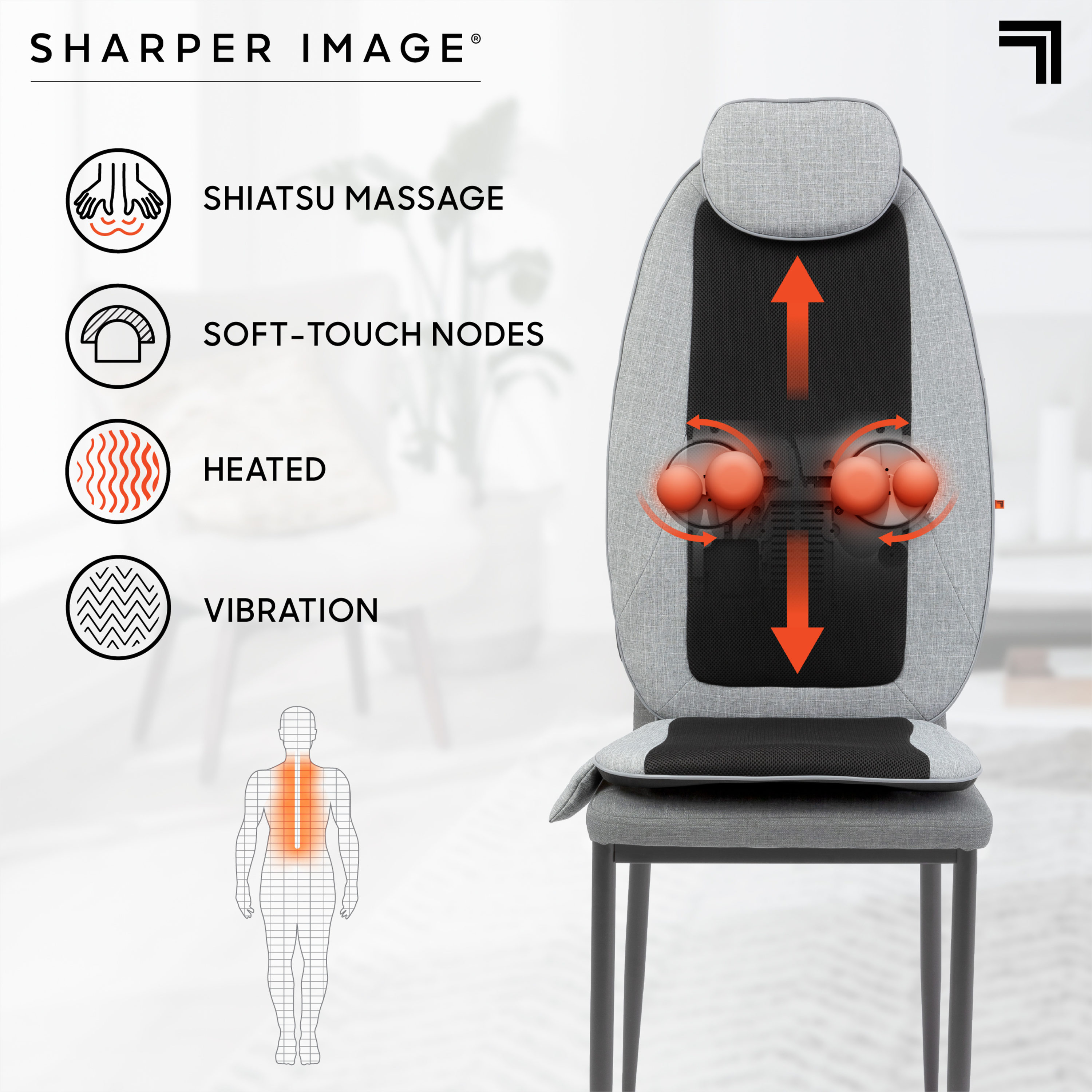 Sharper Image Shiatsu Smart Seat Massager for Neck, Shoulders, and