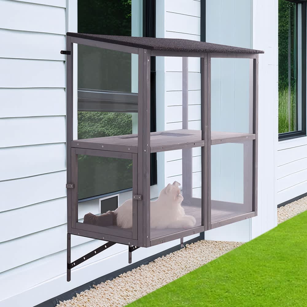 UNIPAWS EV1092 Cat Window Perch Double Deck Acrylic Screen Catio Outdoor House