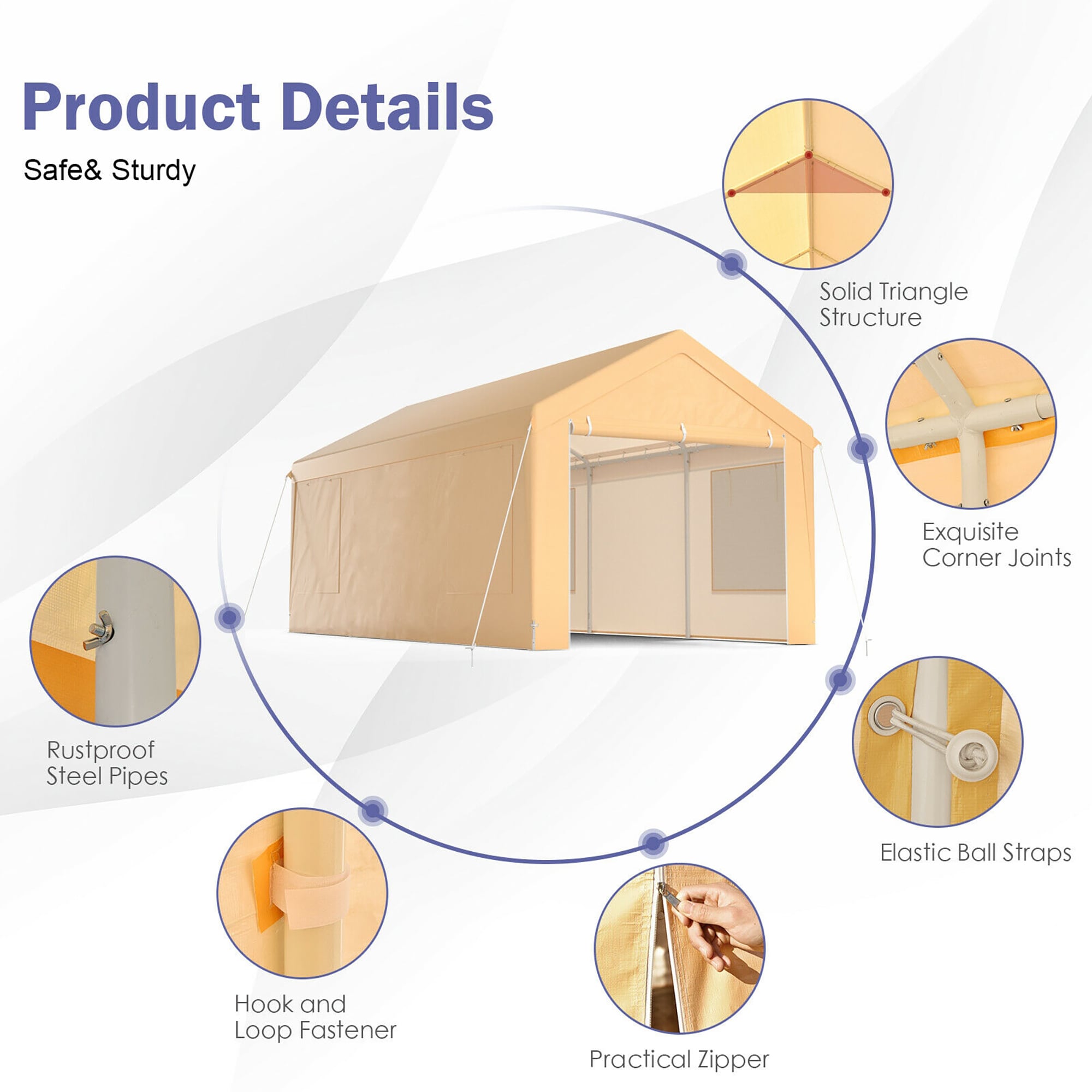 Forclover 10 x 20 Feet Portable Heavy Duty Carport with Removable Sidewalls in the Canopies department at Lowes