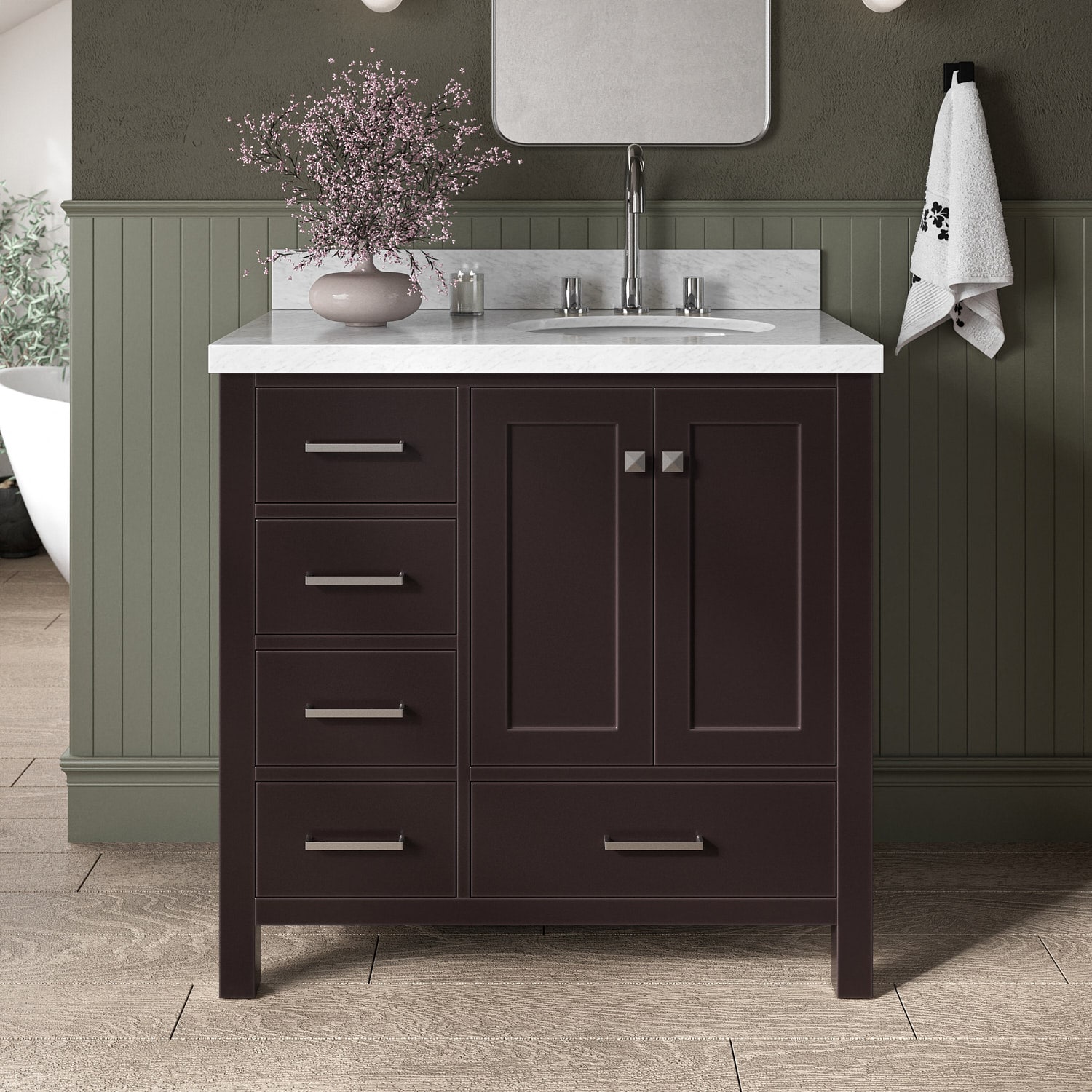 ARIEL A037S-R-VO-ESP Cambridge 37-in Espresso Undermount Single sink Bathroom Vanity with Carrara White Marble Natural marble Top
